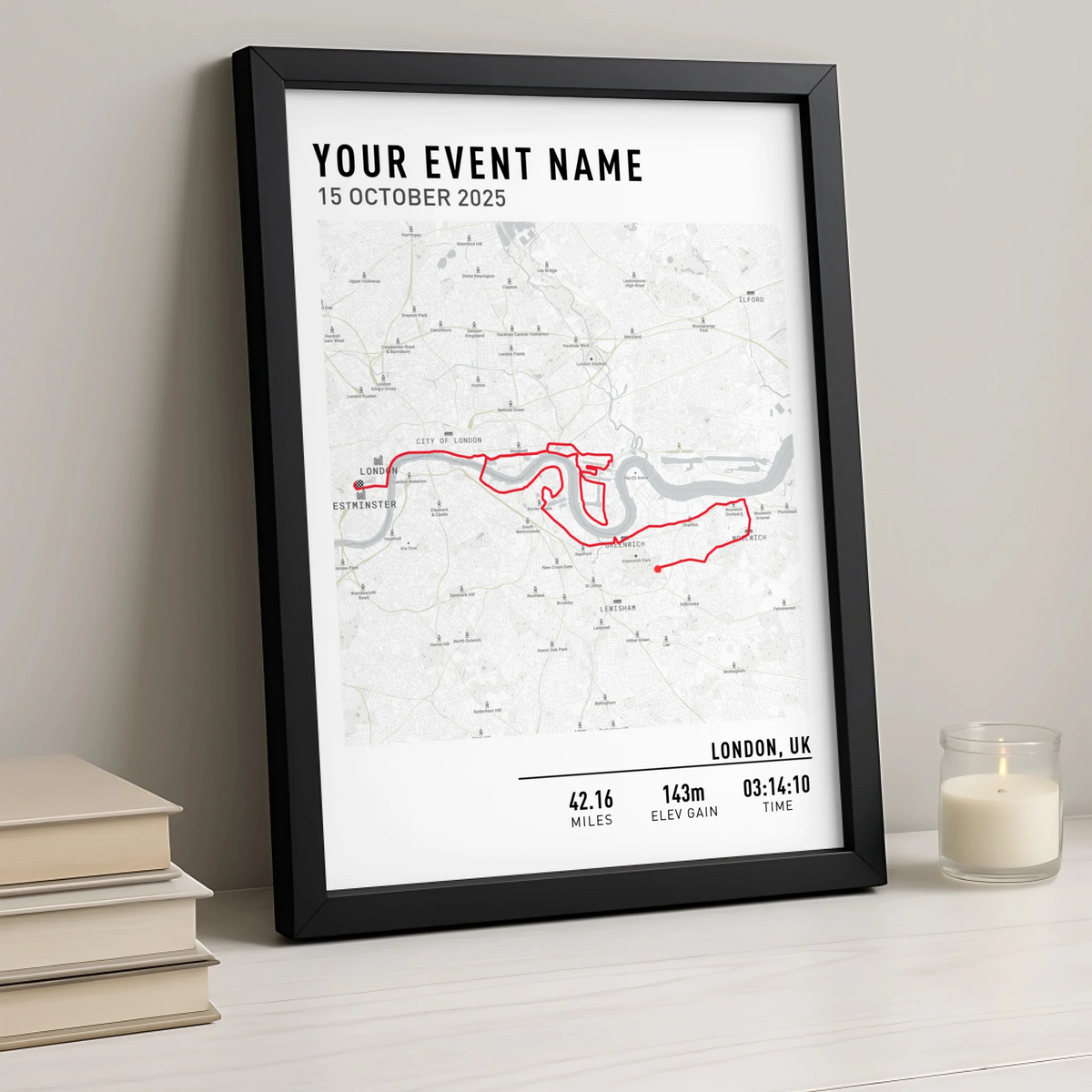 Customised Route Map Print | Personalised Running, Hiking or Cycling Gift | GPX Data or Link App - Minimal
