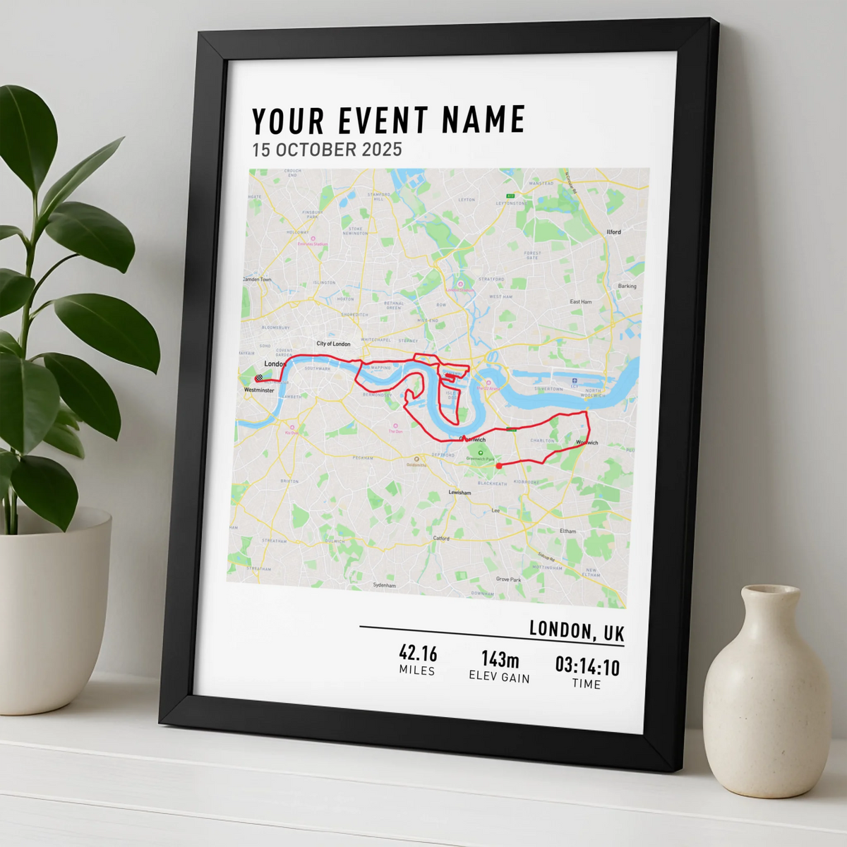 Customised Route Map Print | Personalised Running, Hiking or Cycling Gift | GPX Data or Link App - Nav Map