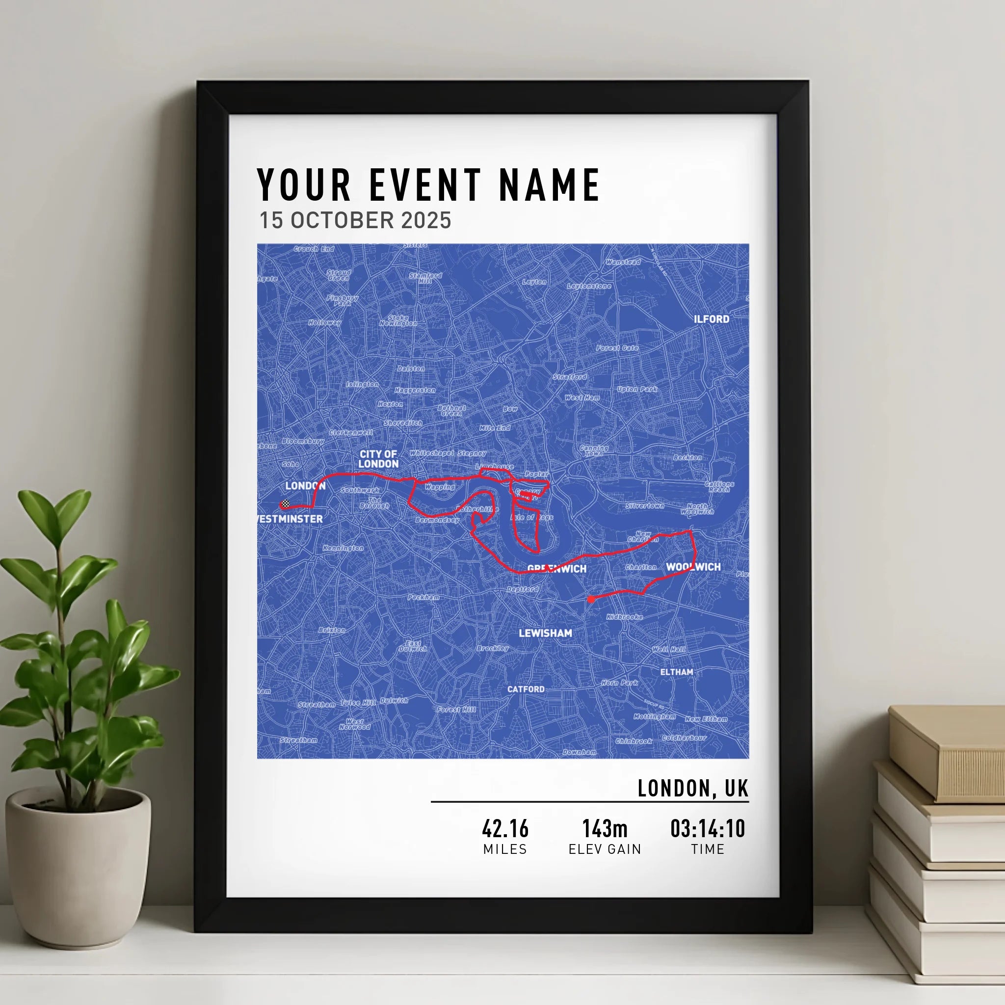 Customised Route Map Print | Personalised Running, Hiking or Cycling Gift | GPX Data or Link App - Blueprint