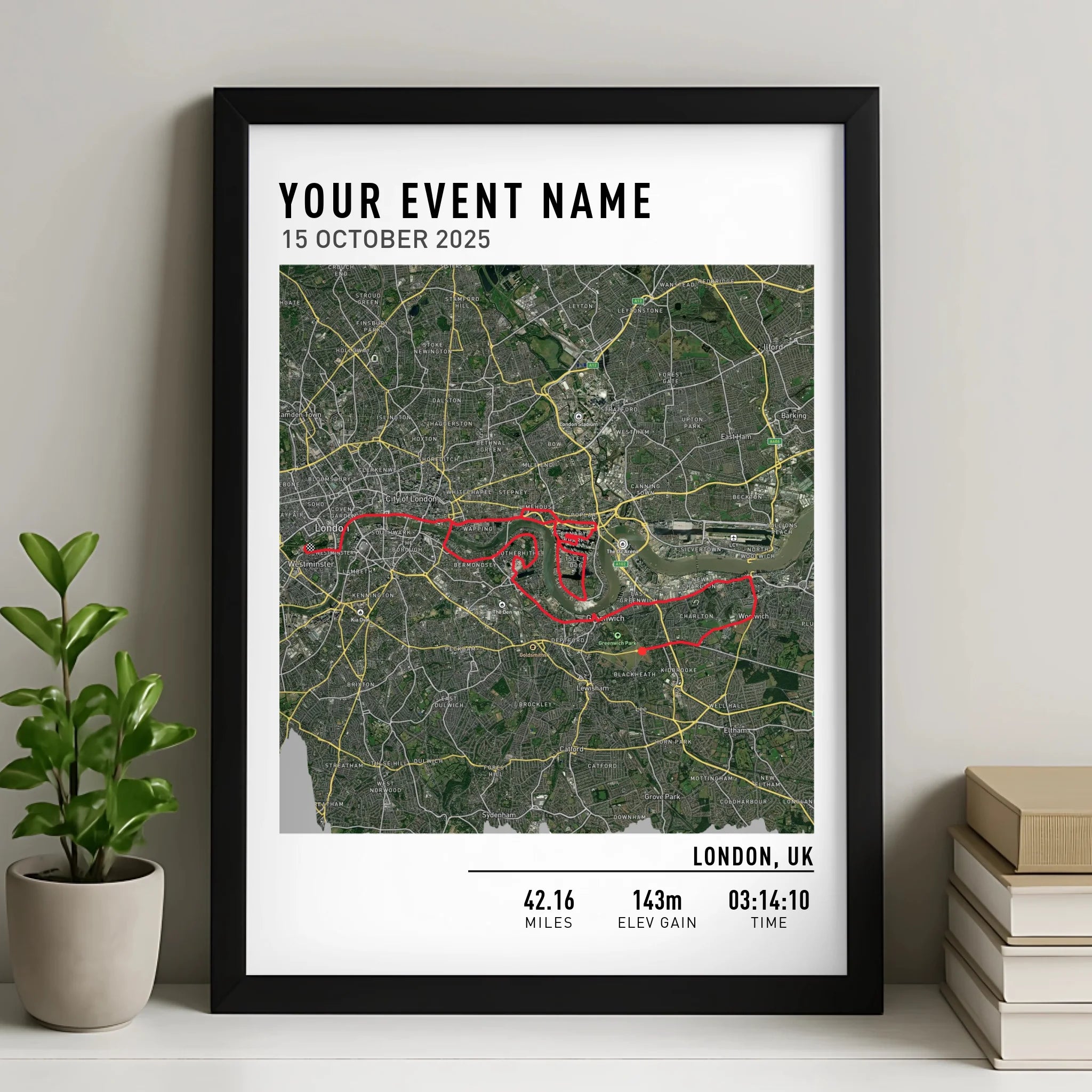 Customised Route Map Print | Personalised Running, Hiking or Cycling Gift | GPX Data or Link App - With Elevation Multiplier