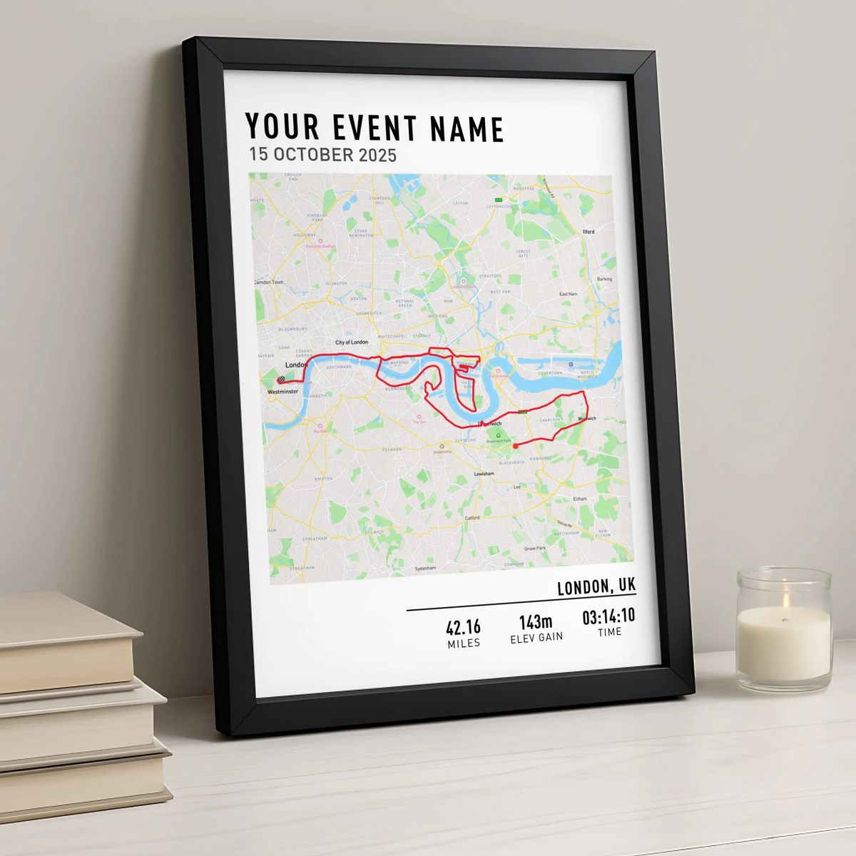 Customised Route Map Print | Personalised Running, Hiking or Cycling Gift | GPX Data or Link App - Nav Map