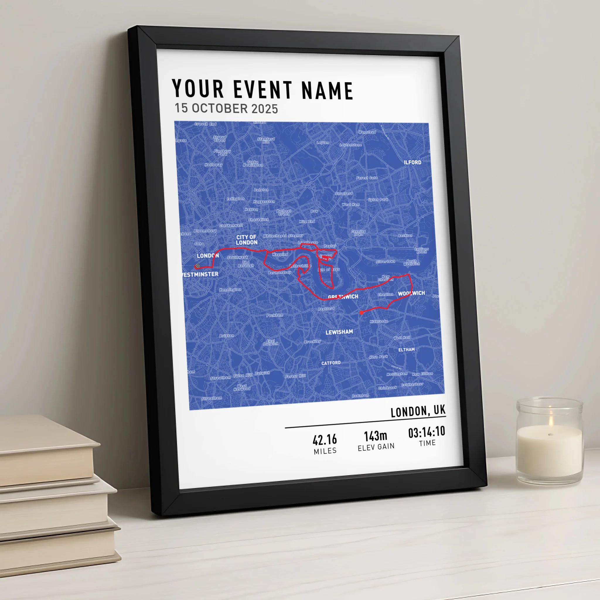 Customised Route Map Print | Personalised Running, Hiking or Cycling Gift | GPX Data or Link App - Blueprint