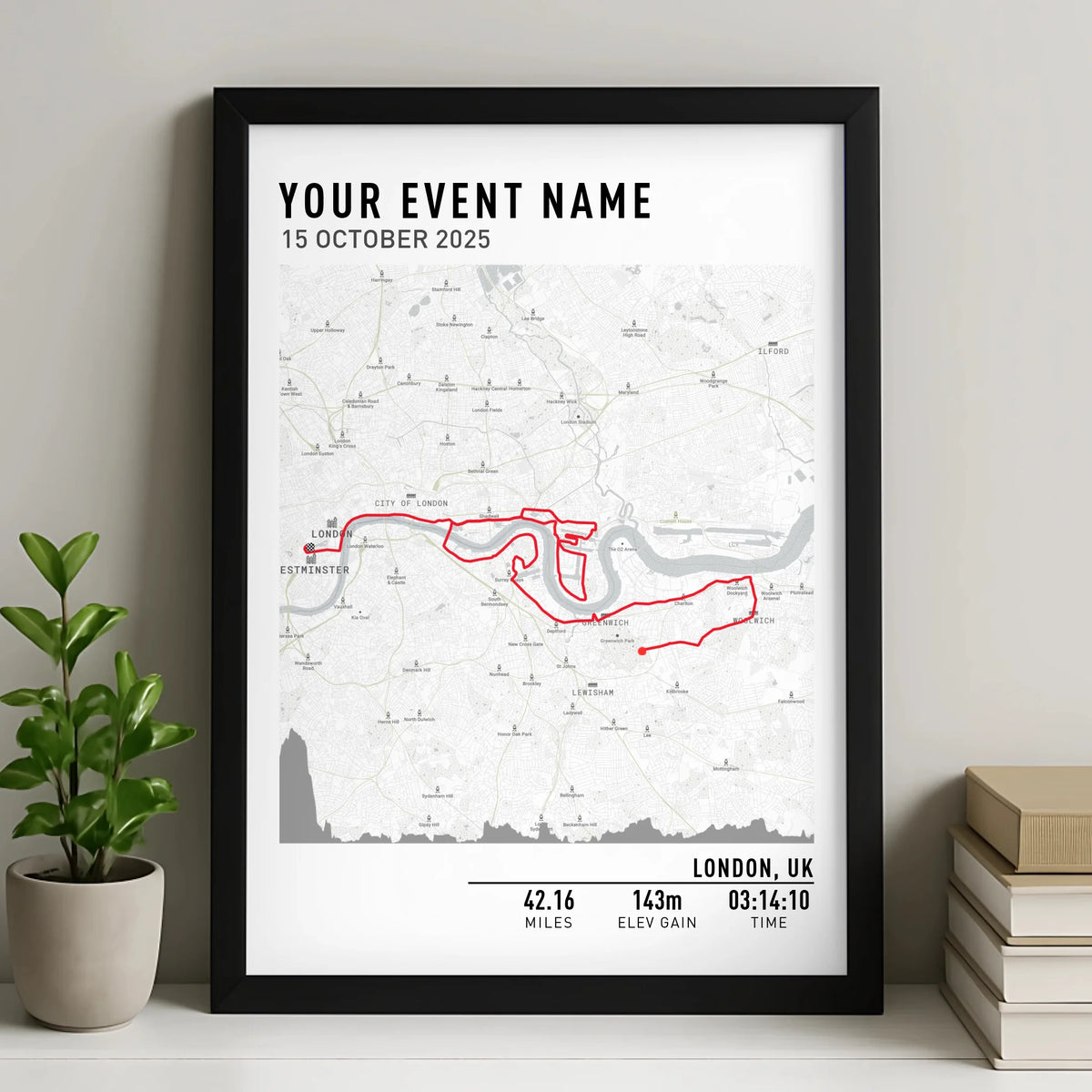 Customised Route Map Print | Personalised Running, Hiking or Cycling Gift | GPX Data or Link App - Minimal With Elevation Multiplier
