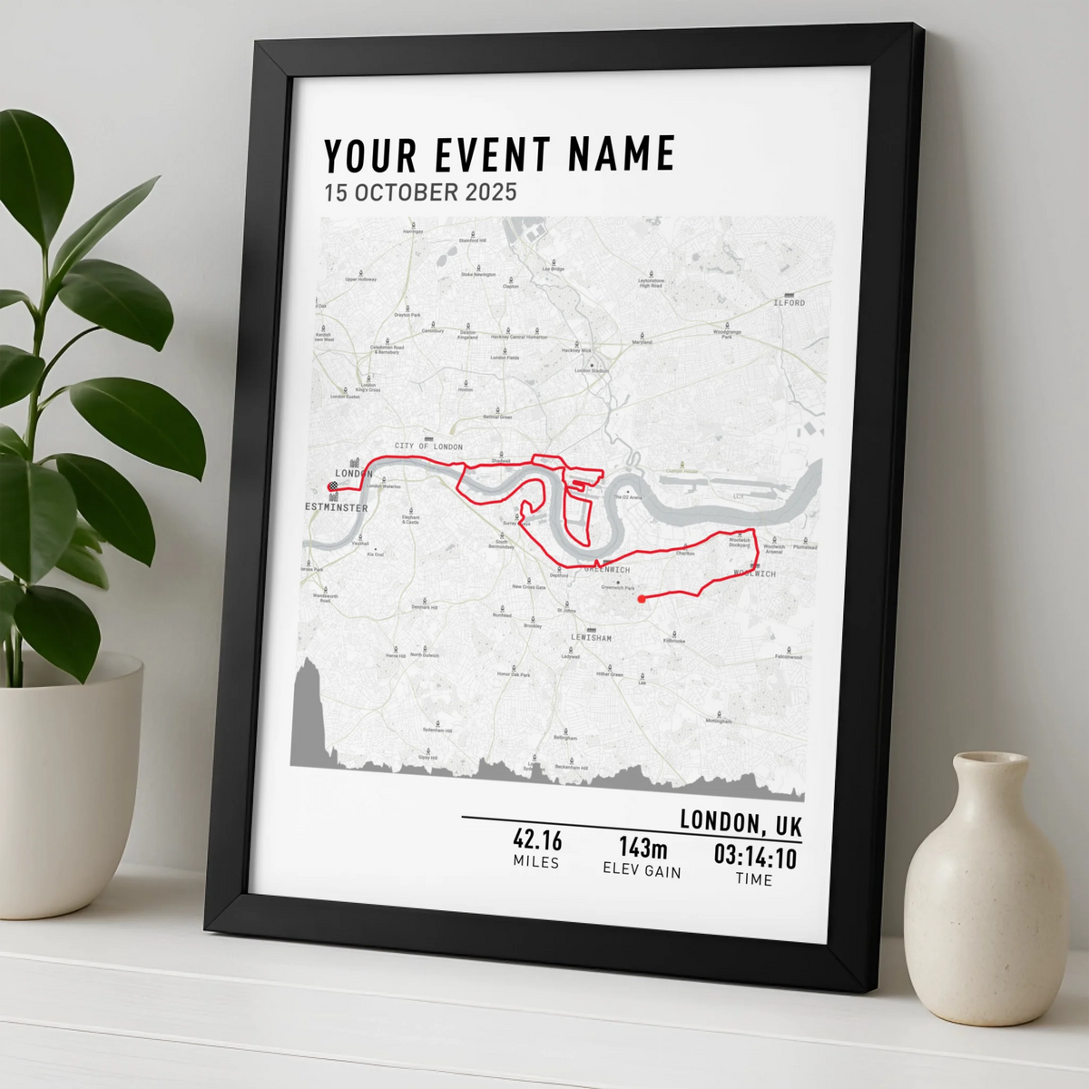 Customised Route Map Print | Personalised Running, Hiking or Cycling Gift | GPX Data or Link App - Minimal With Elevation Multiplier