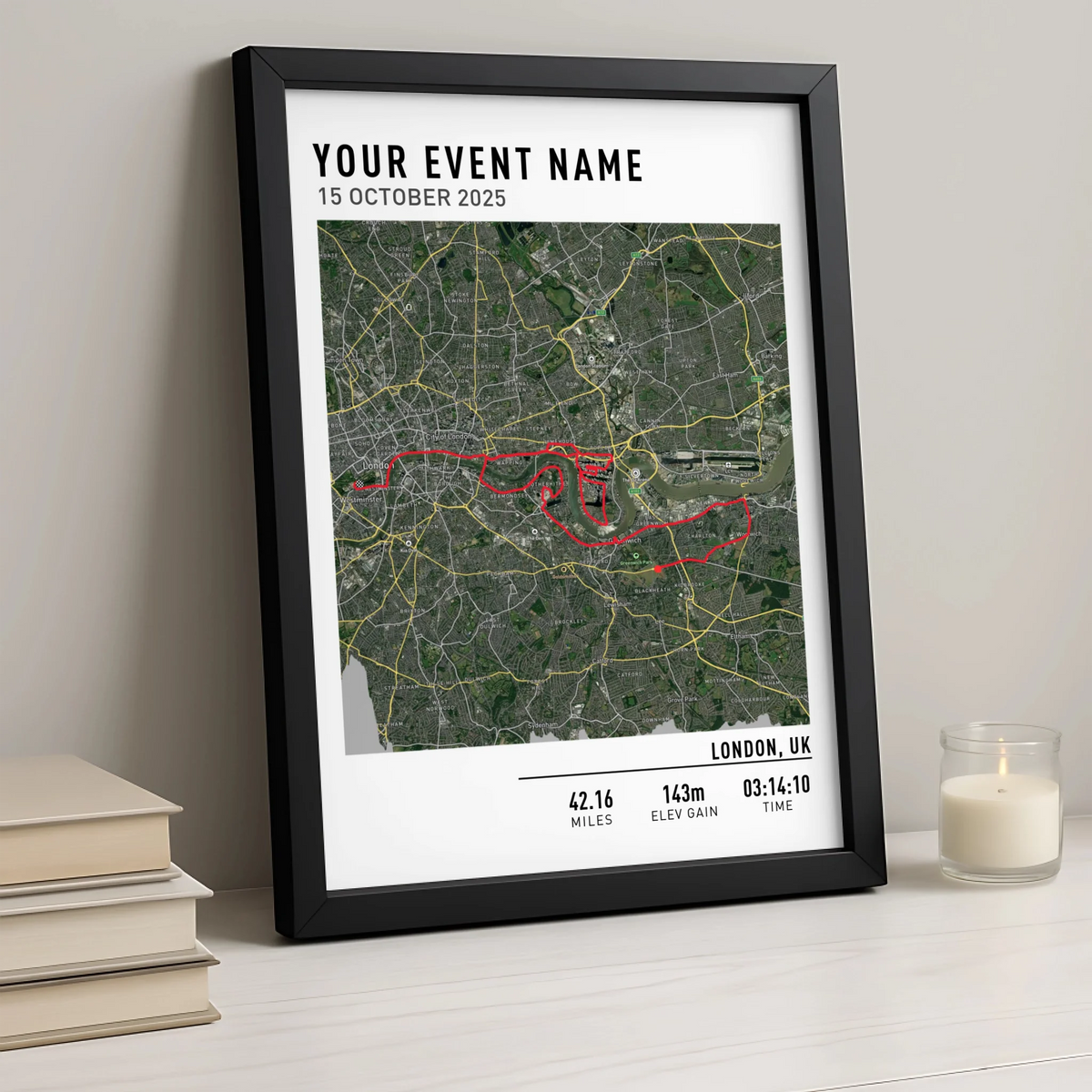 Customised Route Map Print | Personalised Running, Hiking or Cycling Gift | GPX Data or Link App - With Elevation Multiplier