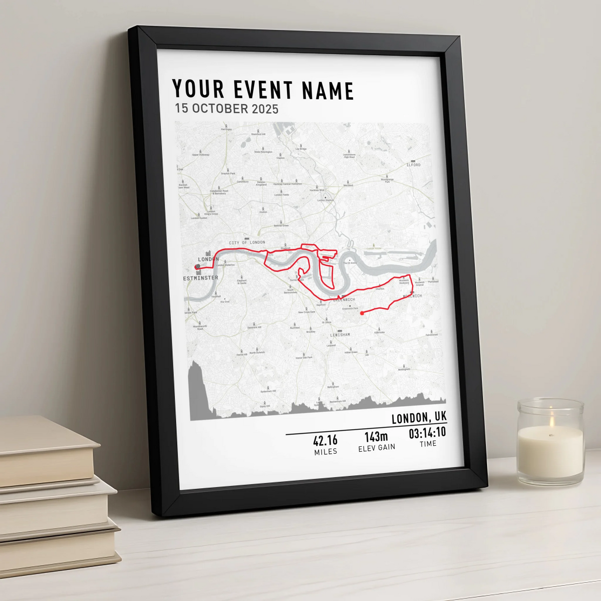 Customised Route Map Print | Personalised Running, Hiking or Cycling Gift | GPX Data or Link App - Minimal With Elevation Multiplier