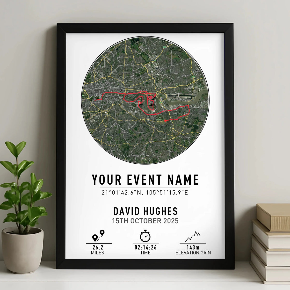 Personalised Route Map Print | Custom Running, Hiking or Cycling Gift | GPX Data or Link App - Street with Coordinates