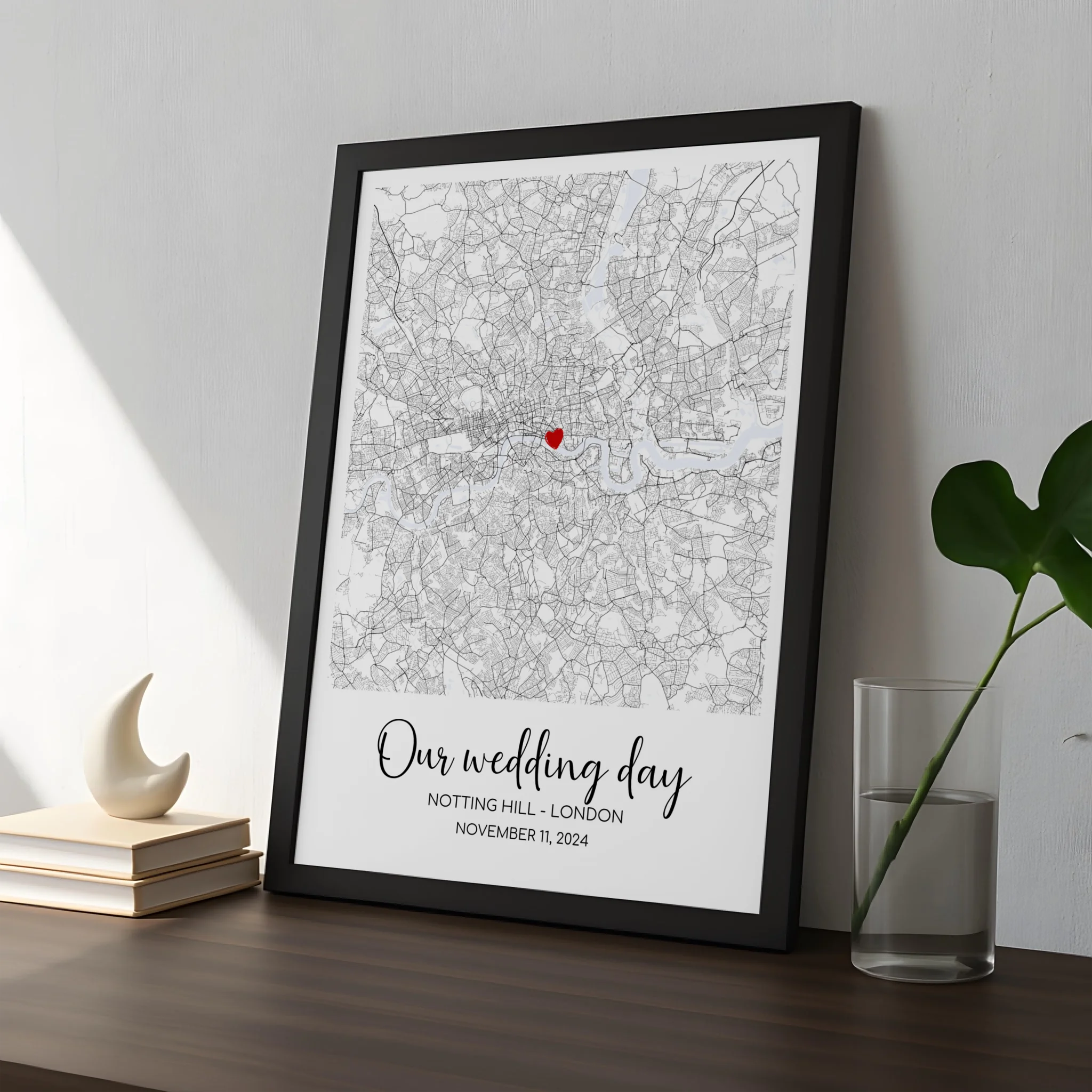 Minimal personalised map print with location name and coordinate details