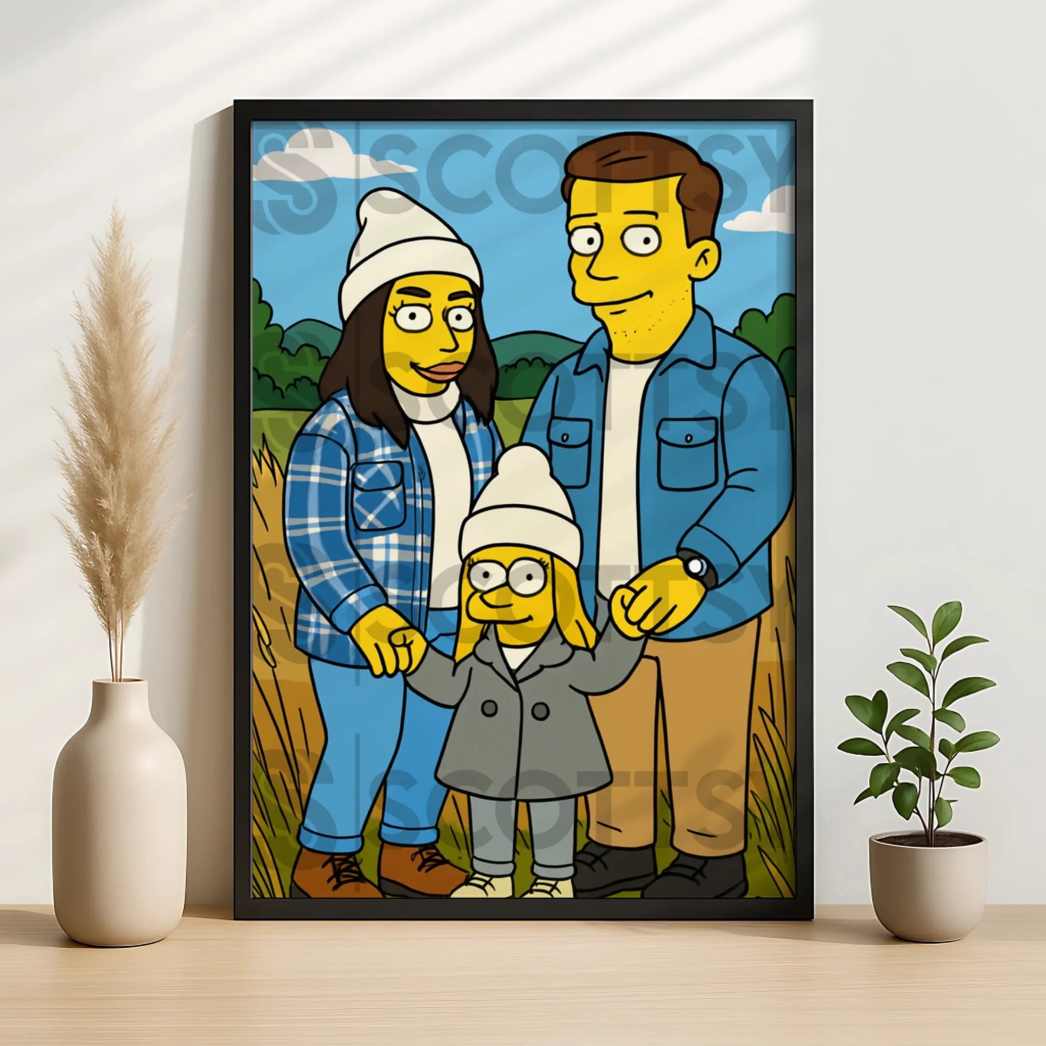 A4 personalised cartoon portrait photo frame showing illustrated figures
