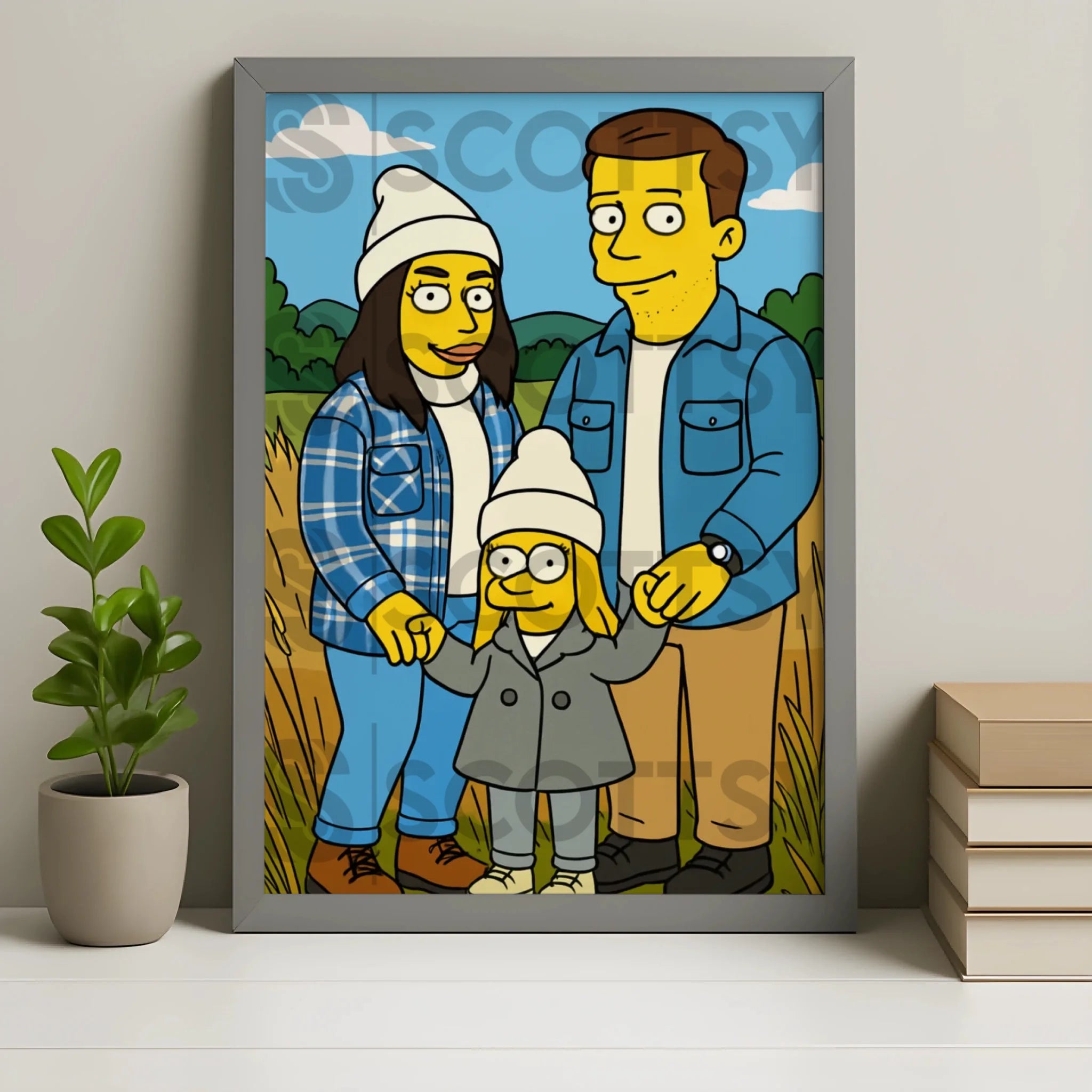 Grey finish photo frame option for personalised cartoon portrait