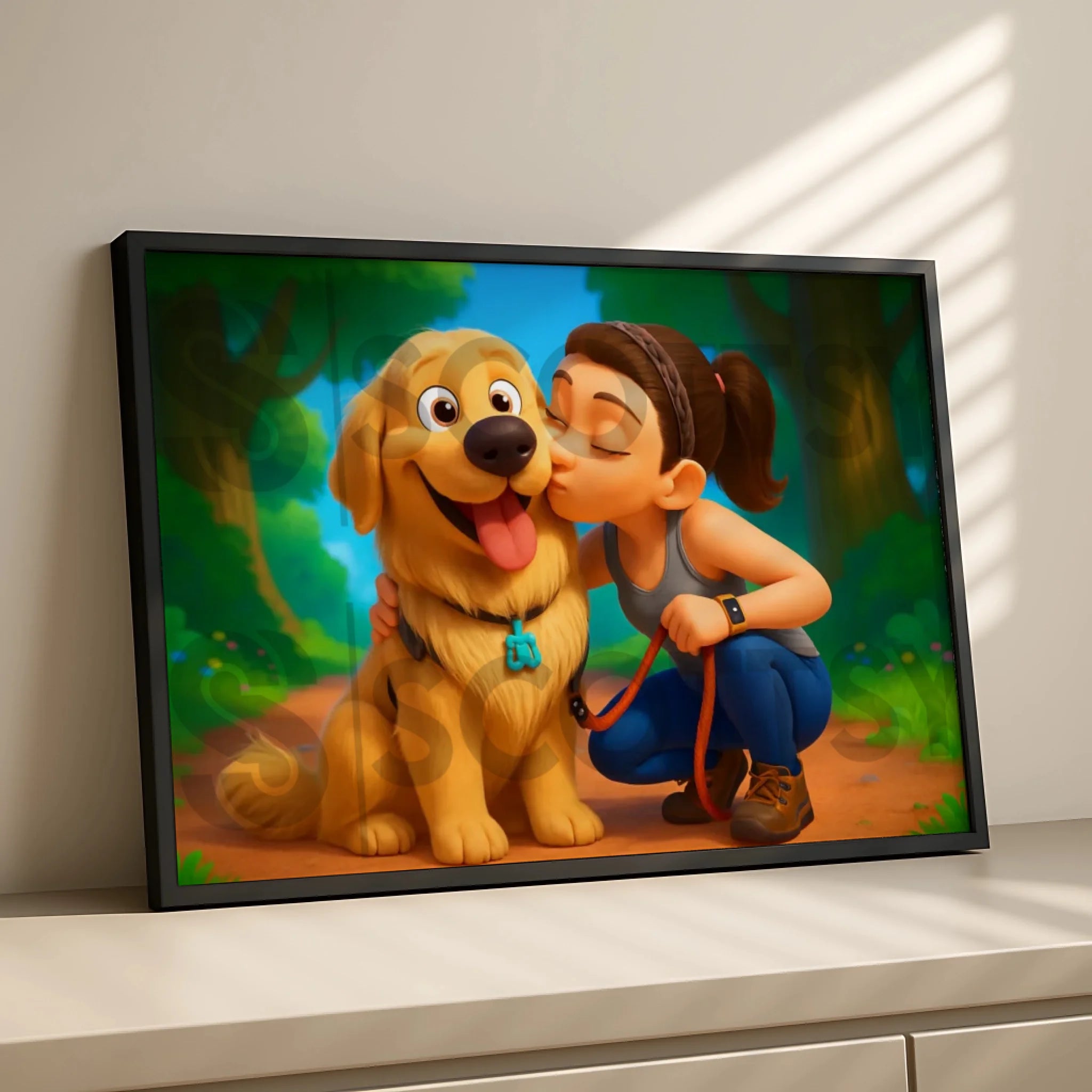 Custom cartoon portrait wall art in a photo frame