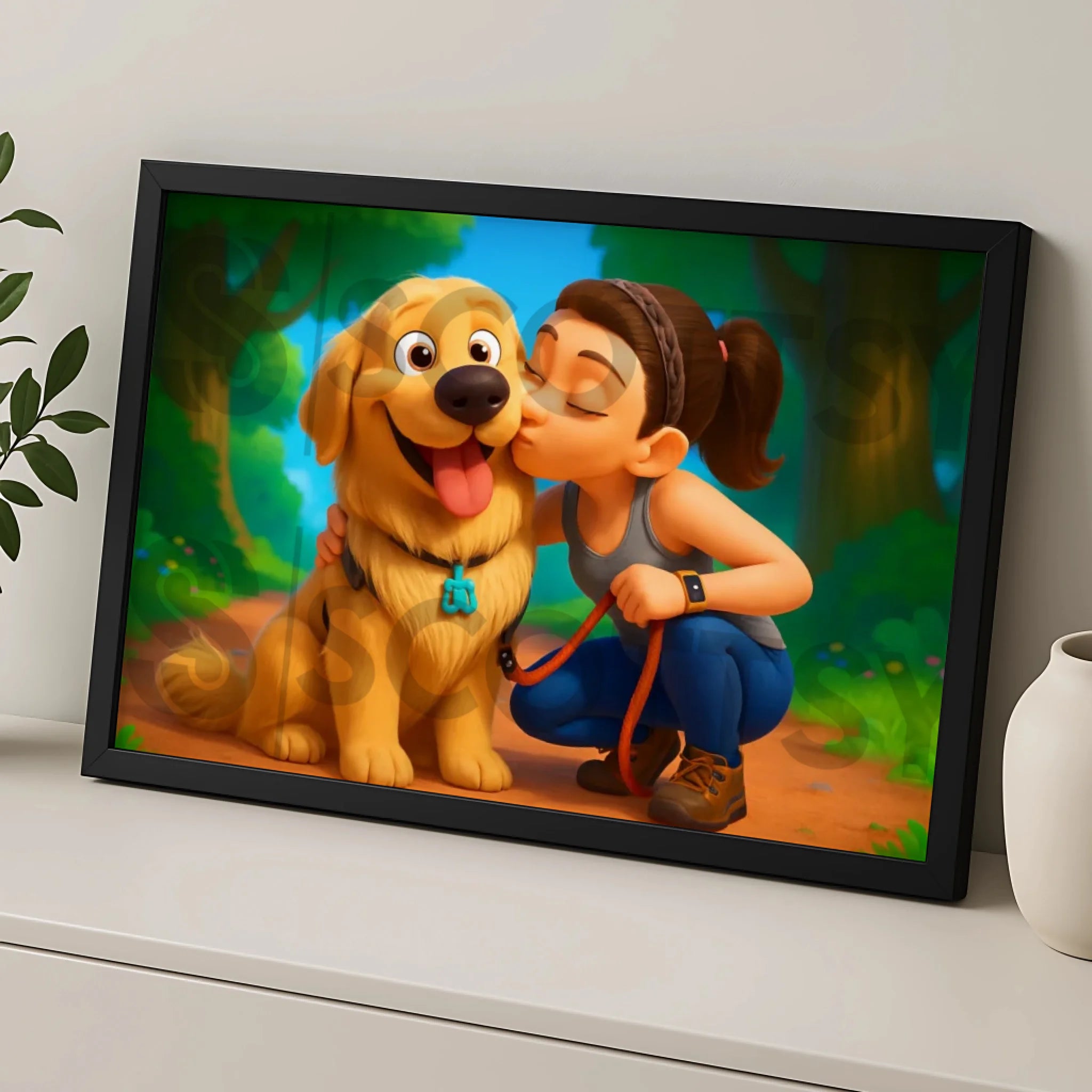 Personalised photo frame with cartoon style portrait