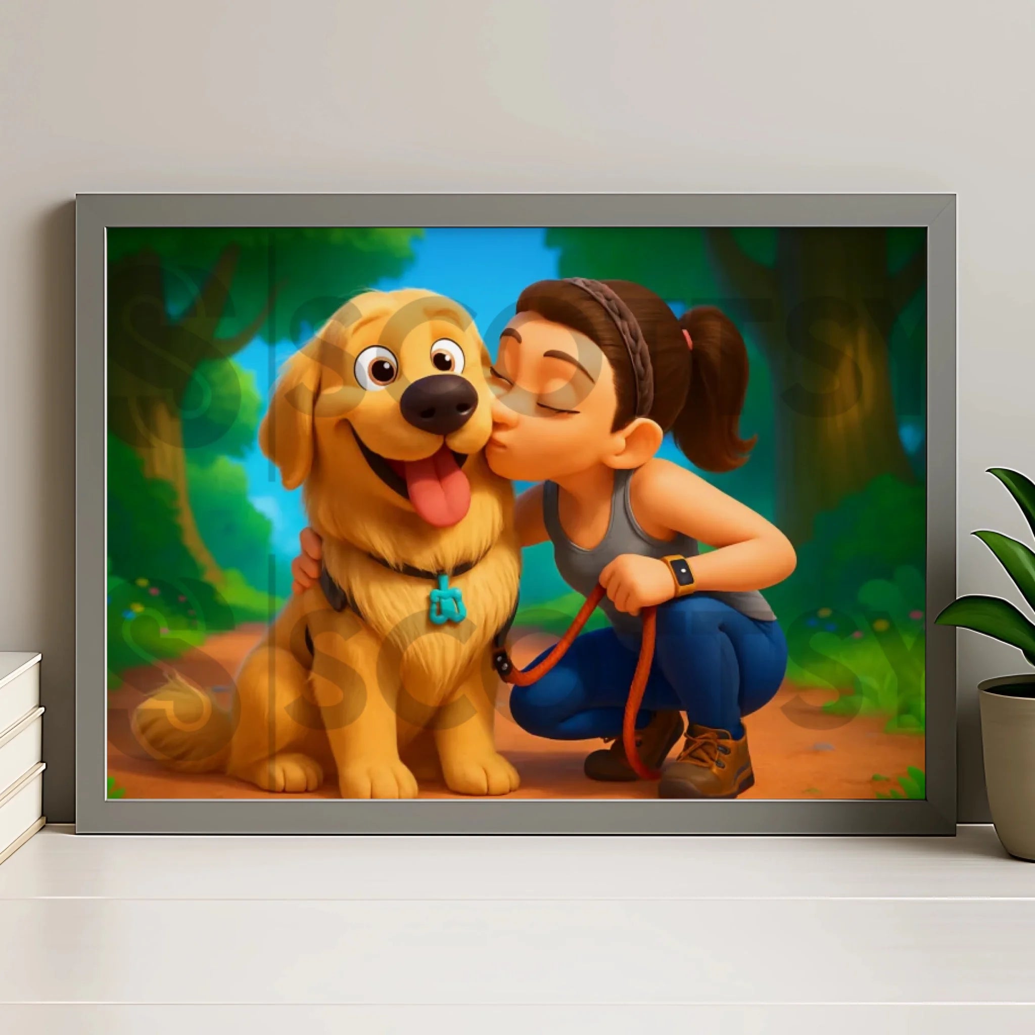 Grey personalised photo frame with custom cartoon portrait