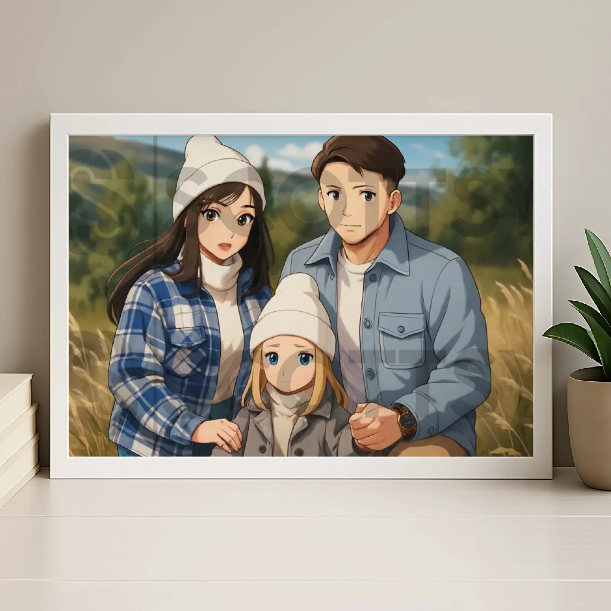 Custom cartoon portrait in a wood personalised photo frame