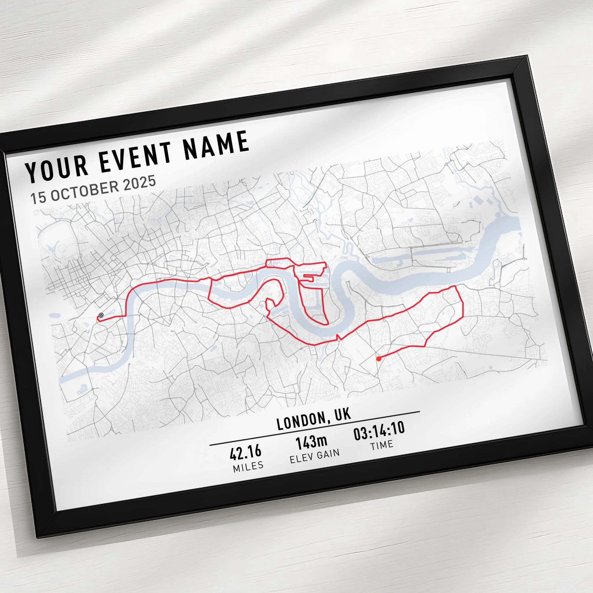 Custom route map photo frame gift for a cyclist or hiker