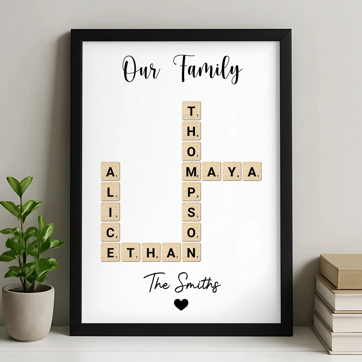 Personalised Photo Frame | Family Crossword | Custom Wall Art & Parents Gift - Up to 6 Names
