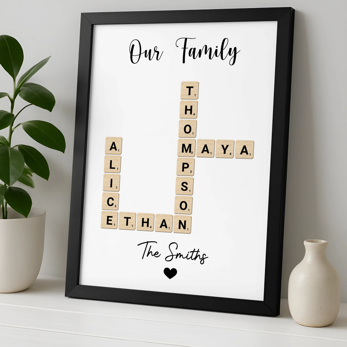 Personalised Photo Frame | Family Crossword | Custom Wall Art & Parents Gift - Up to 6 Names