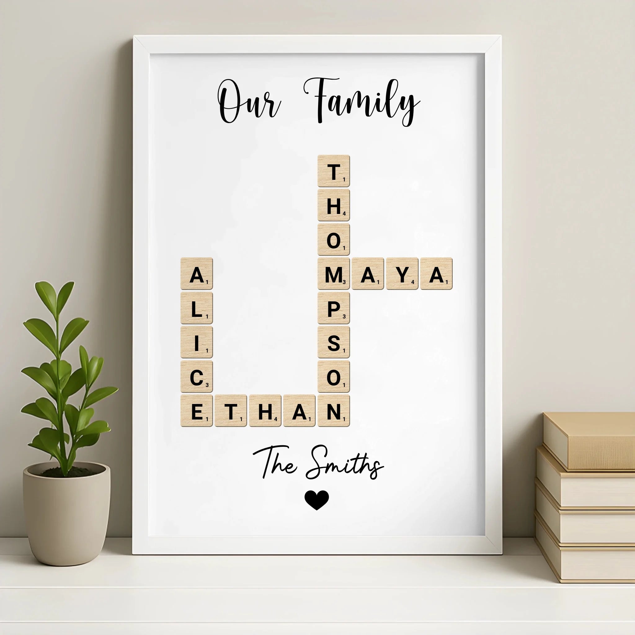 Personalised family crossword photo frame in white finish