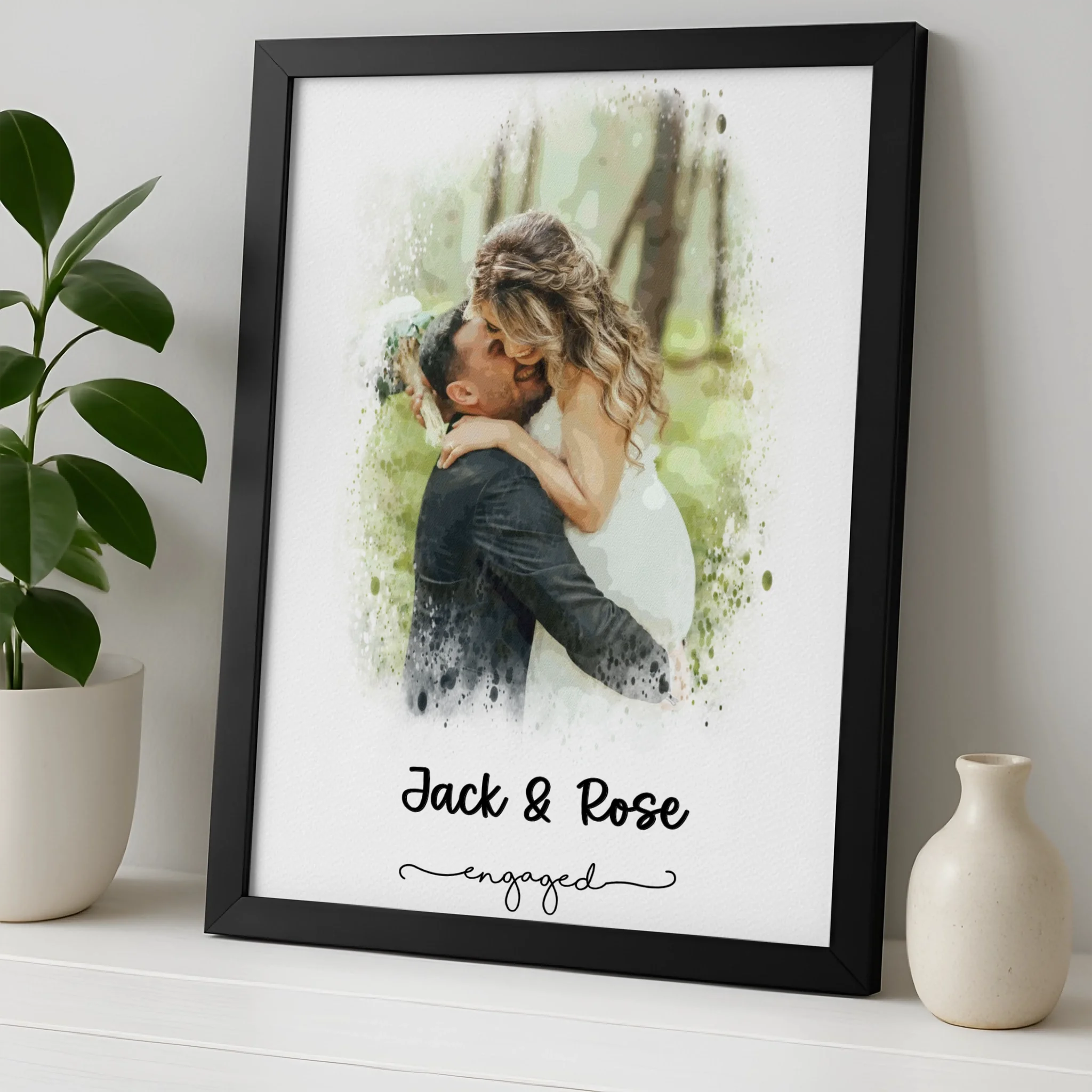Personalised Custom Watercolour Engagement Print | Unique Gift for Couples