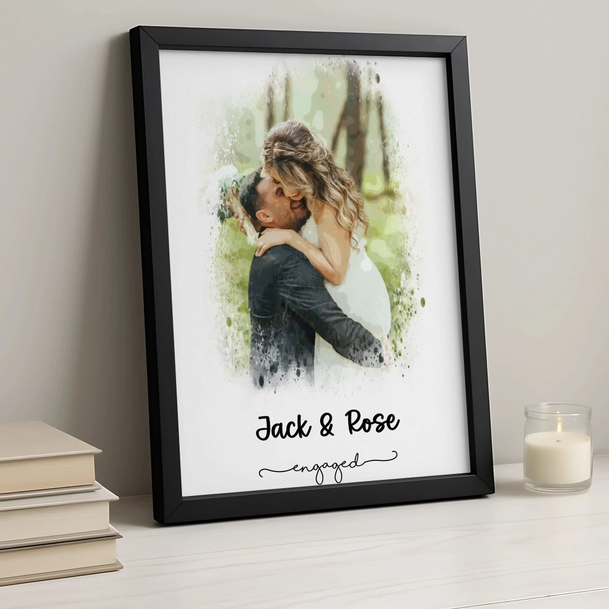 Personalised Custom Watercolour Engagement Print | Unique Gift for Couples