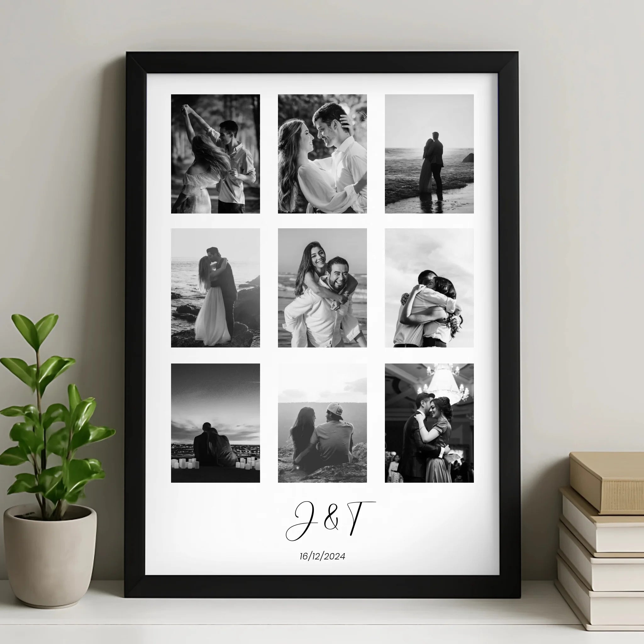 Personalised Black & White Print | 9 Photos | For Family or Couples | Custom Text