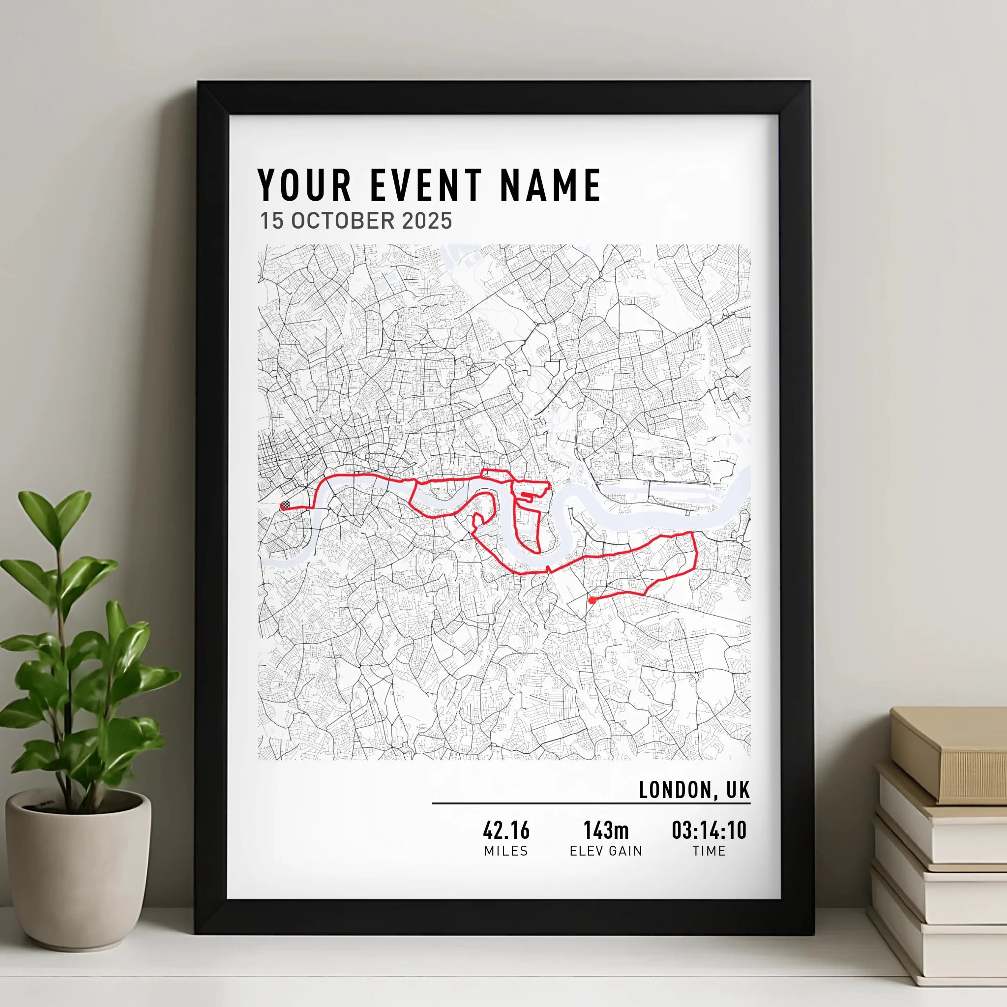 Customised Route Map Print | Personalised Running, Hiking or Cycling Gift | GPX Data or Link App - Black & White Minimal