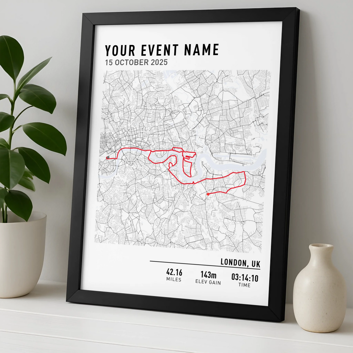 Customised Route Map Print | Personalised Running, Hiking or Cycling Gift | GPX Data or Link App - Black & White Minimal