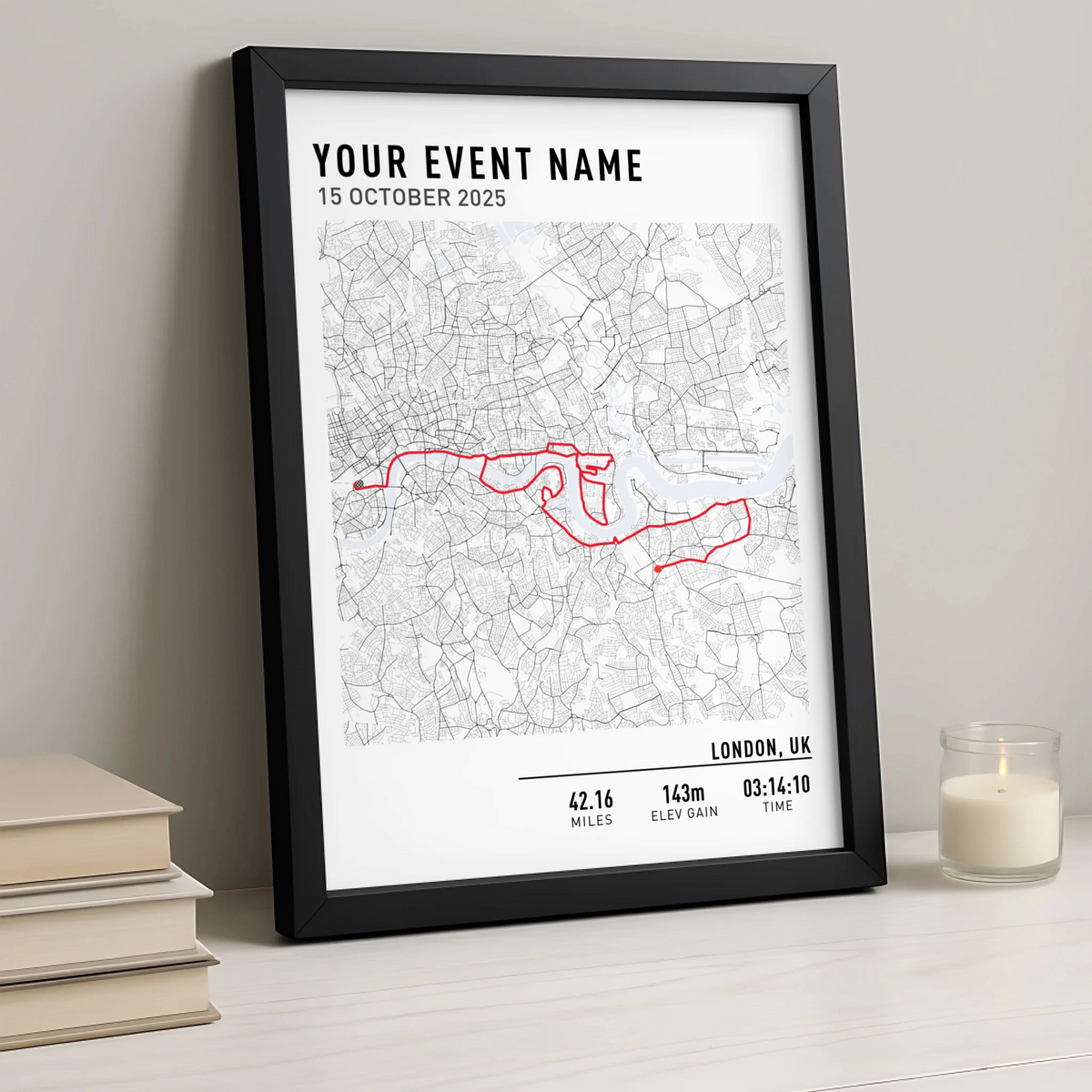 Customised Route Map Print | Personalised Running, Hiking or Cycling Gift | GPX Data or Link App - Black & White Minimal