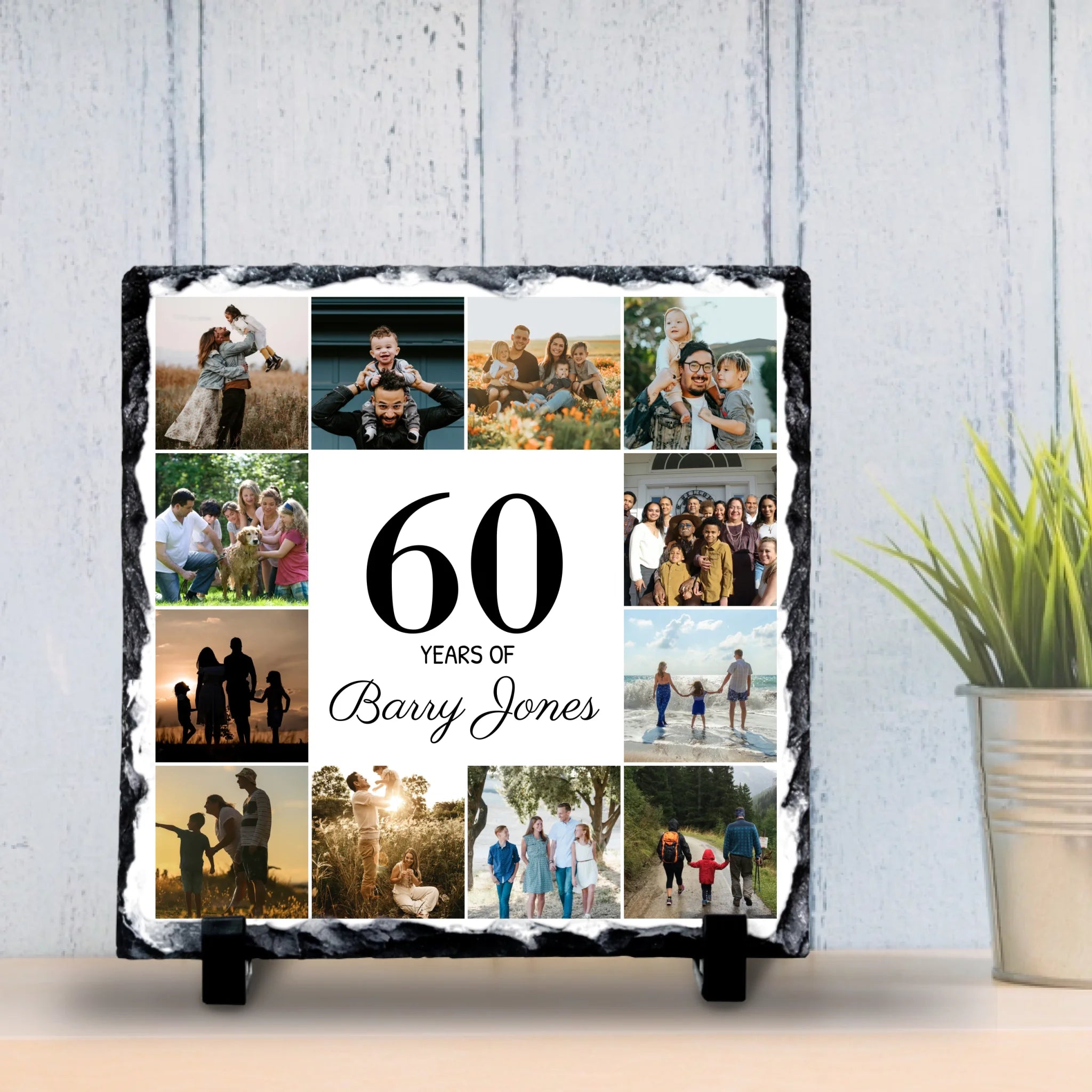 Personalised Birthday Gift Photo Slate | 12 Photos | Custom Years, Name & Background Colour