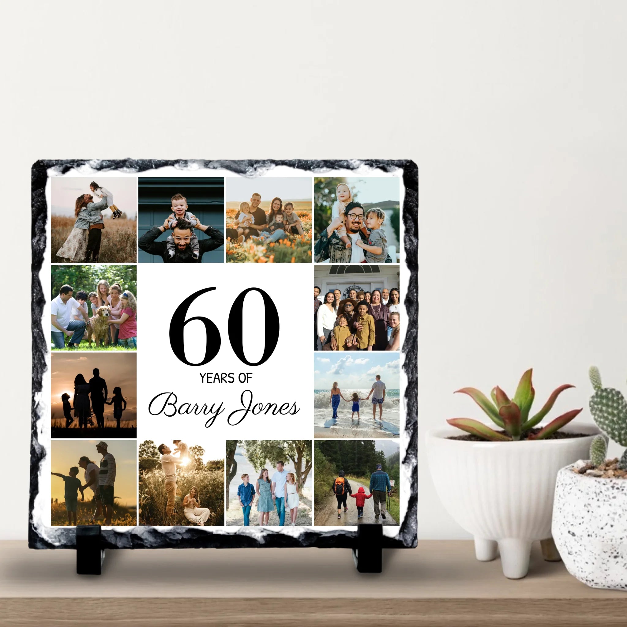 Personalised Birthday Gift Photo Slate | 12 Photos | Custom Years, Name & Background Colour