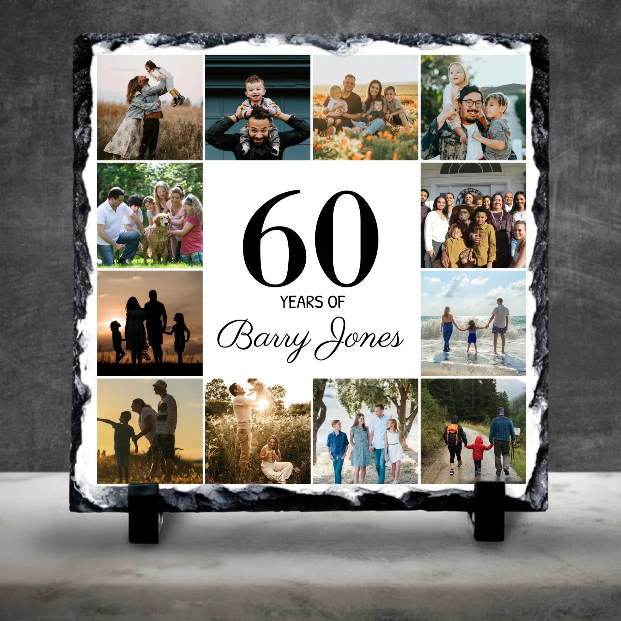 Personalised Birthday Gift Photo Slate | 12 Photos | Custom Years, Name & Background Colour