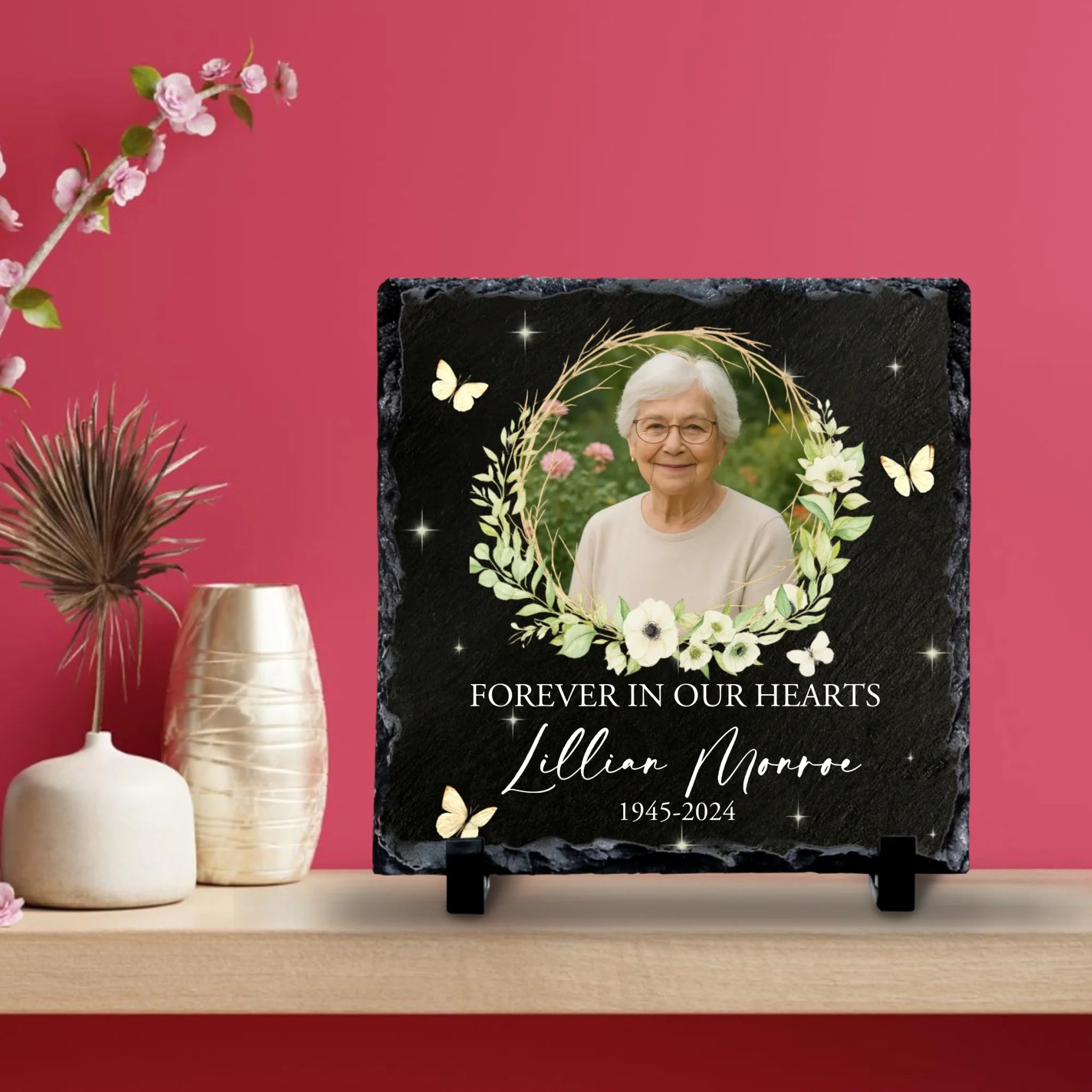 Custom Personalised Memorial Photo Slate Plaque  - Forever In Our Heart