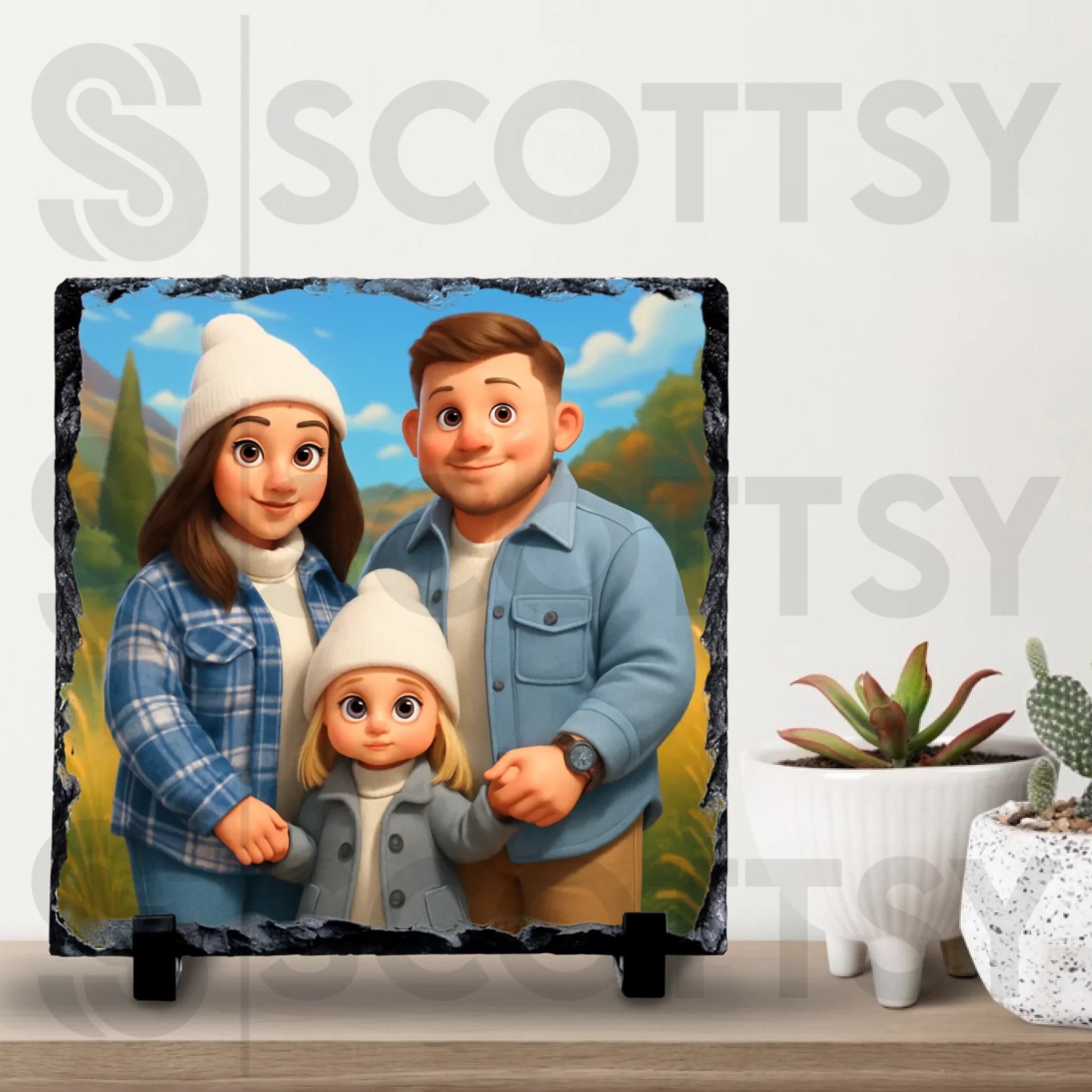 Custom Personalised Photo Slate with Cartoon Effect – Custom Animated Portrait Gift, Unique Keepsake for Family, Couples, Pets