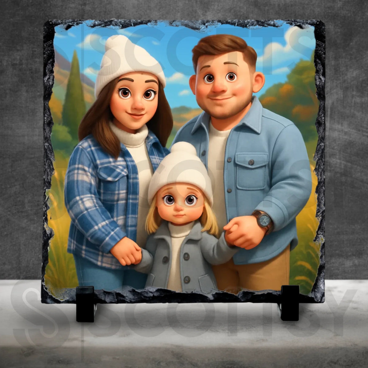 Custom Personalised Photo Slate with Cartoon Effect – Custom Animated Portrait Gift, Unique Keepsake for Family, Couples, Pets