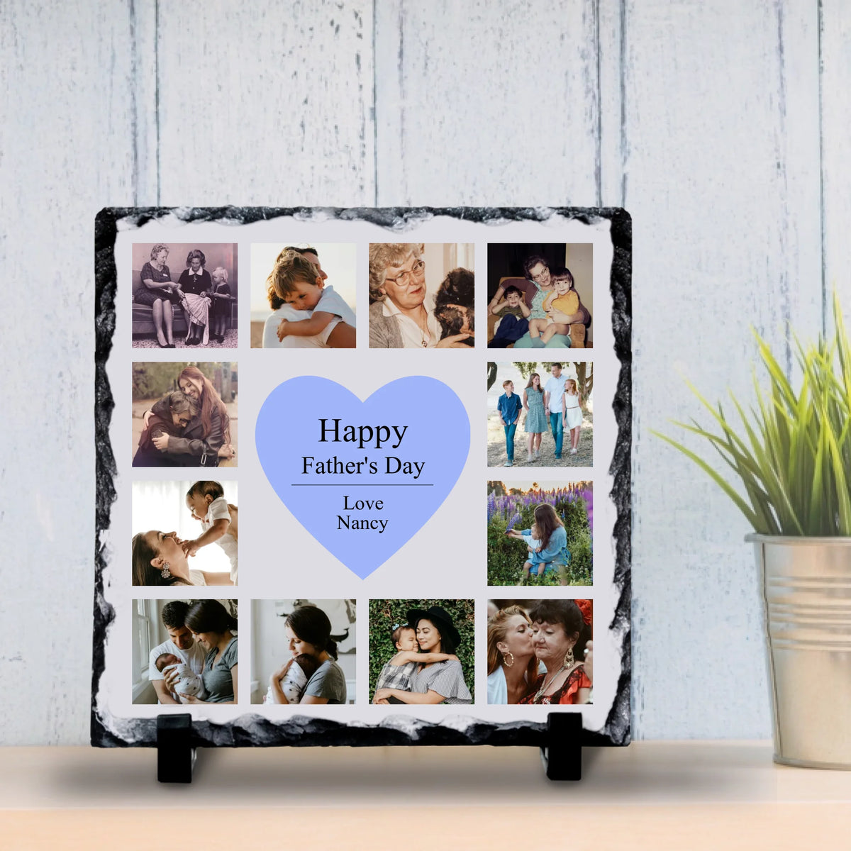 Custom Photo Slate for Dad | Personalised Heart Collage | Father's Day Keepsake Gift