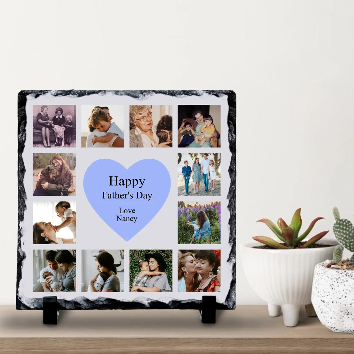 Custom Photo Slate for Dad | Personalised Heart Collage | Father's Day Keepsake Gift