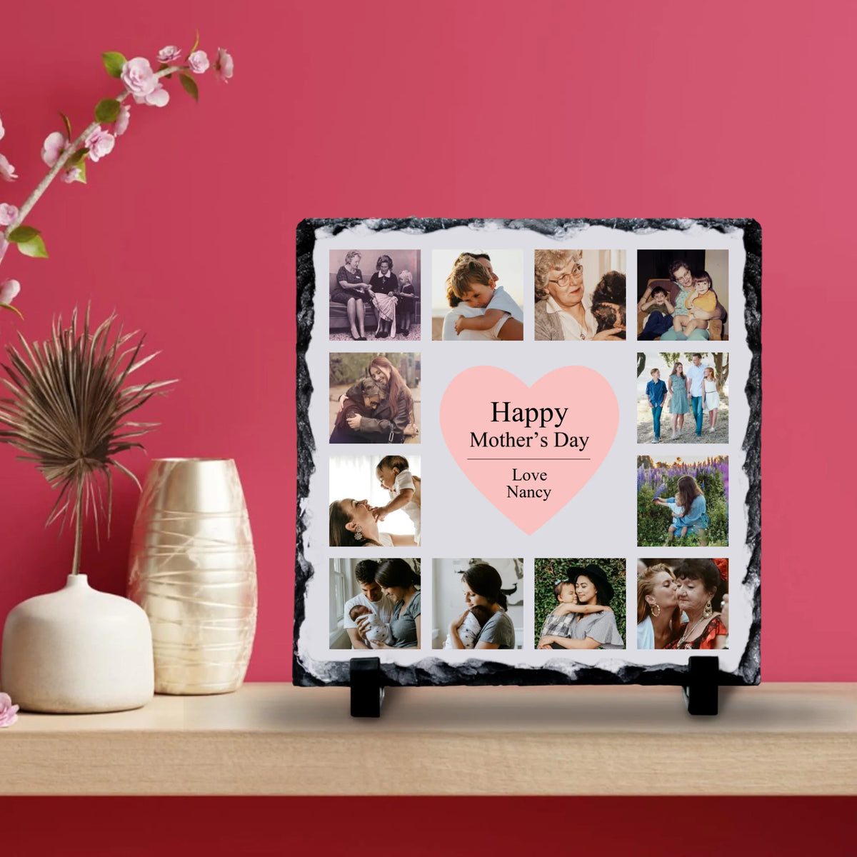 Custom Photo Slate for Mum | Personalised Heart Collage | Mother’s Day Keepsake Gift