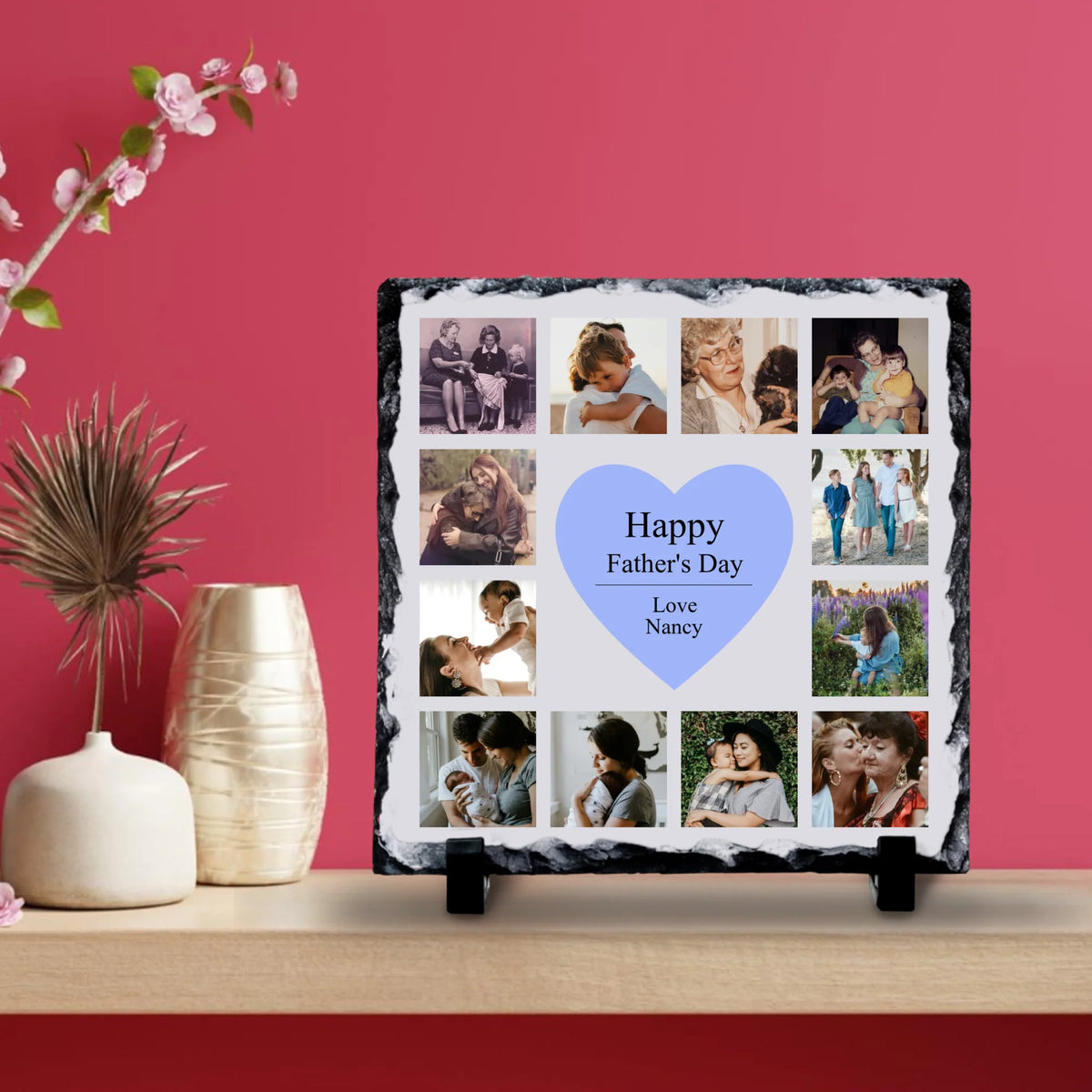 Custom Photo Slate for Dad | Personalised Heart Collage | Father's Day Keepsake Gift