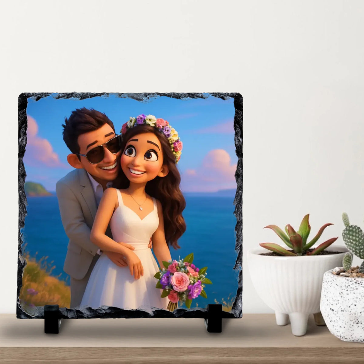 Custom Personalised Photo Slate with Cartoon Effect – Custom Animated Portrait Gift, Unique Keepsake for Couples, Family or Friends