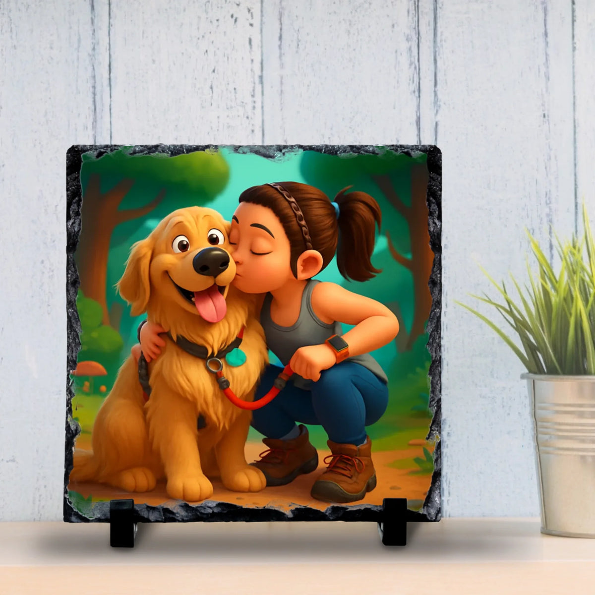 Custom Personalised Photo Slate with Cartoon Effect – Custom Animated Portrait Gift, Unique Keepsake for Family, Pets & Couples