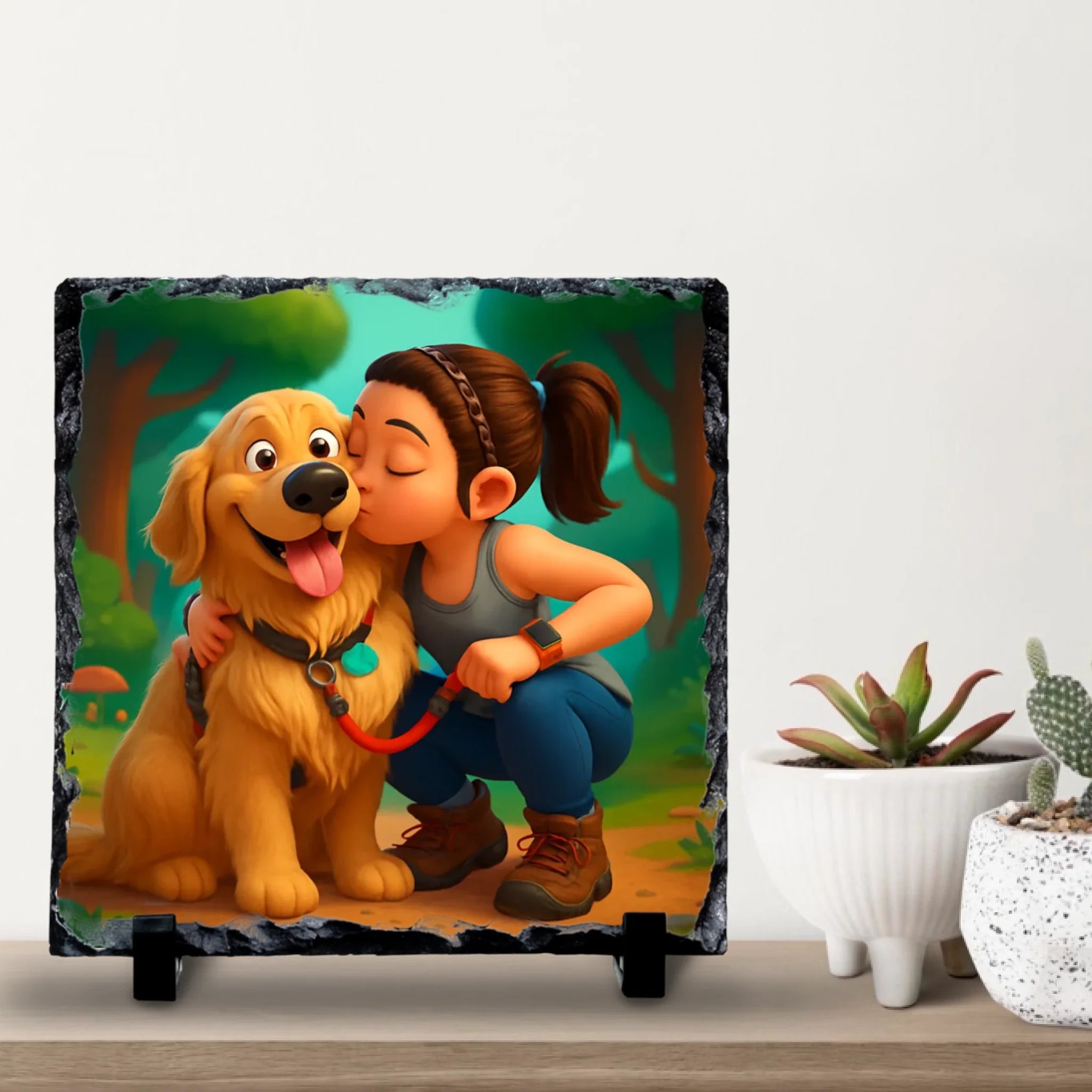 Custom Personalised Photo Slate with Cartoon Effect – Custom Animated Portrait Gift, Unique Keepsake for Family, Pets & Couples