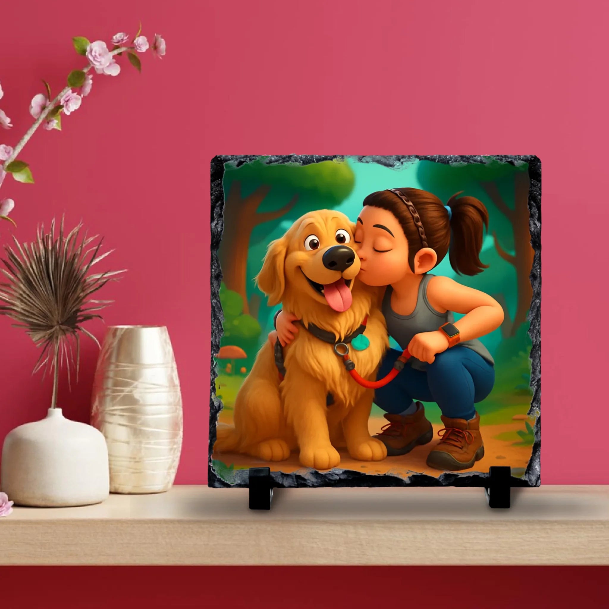 Custom Personalised Photo Slate with Cartoon Effect – Custom Animated Portrait Gift, Unique Keepsake for Family, Pets & Couples