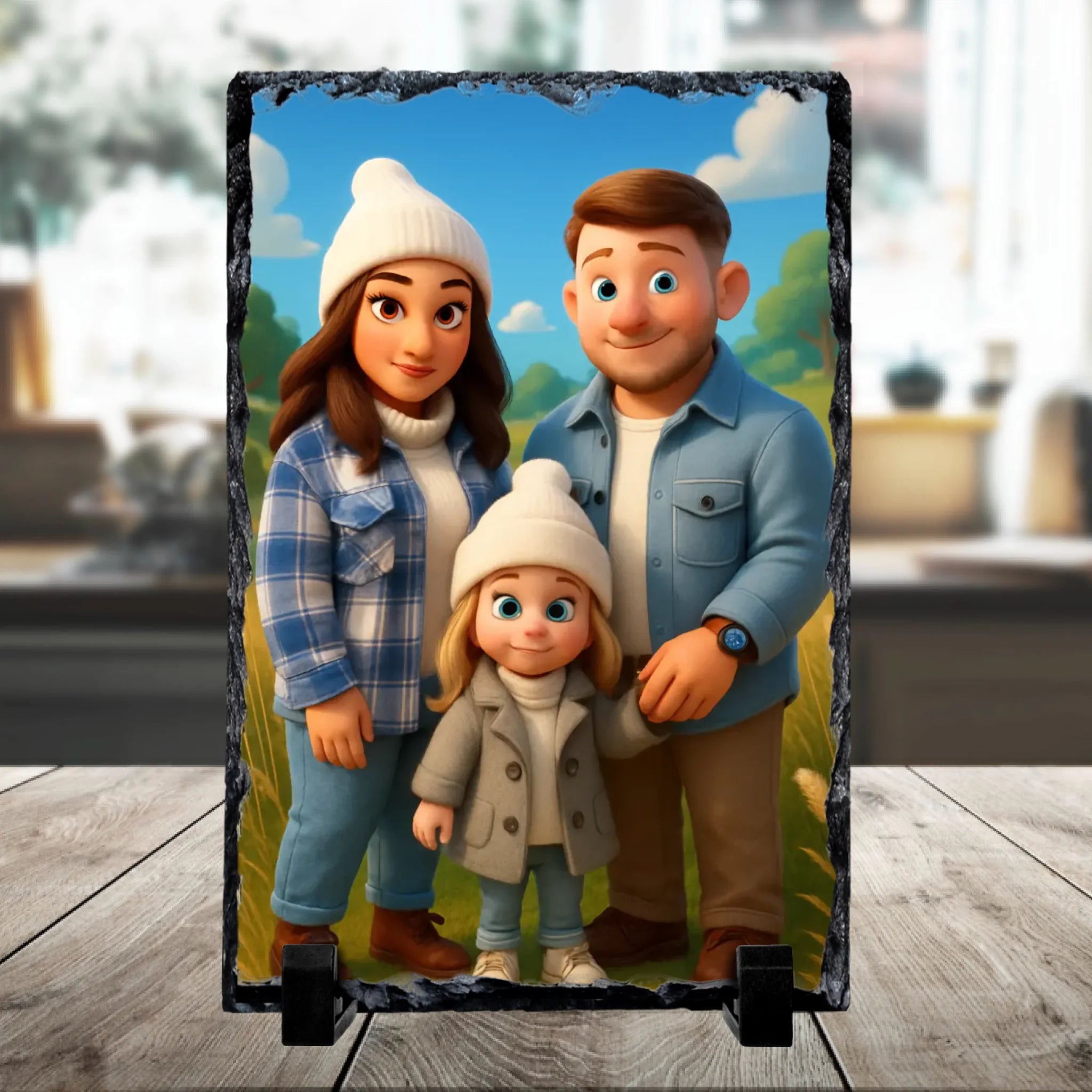 Custom Personalised Photo Slate – Cartoon Effect Family Portrait Gift, Unique Keepsake for Home