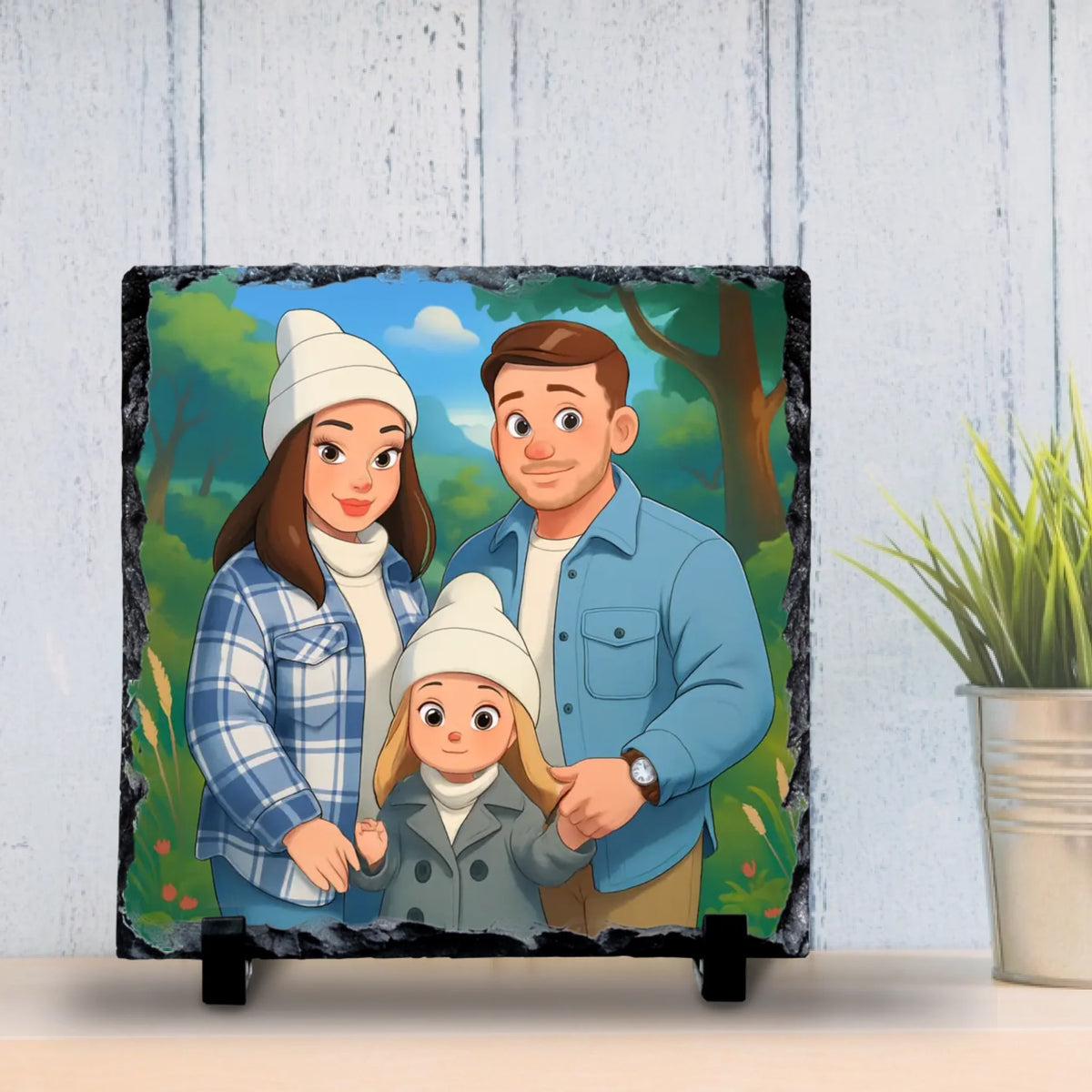 Custom Personalised Cartoon Portrait on Slate – Fairytale Style Gift
