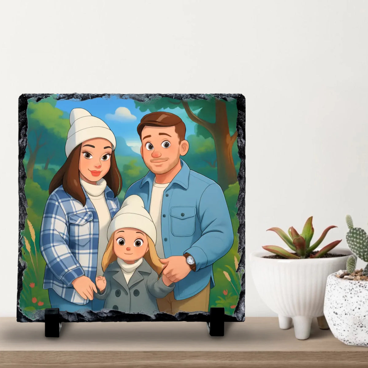 Custom Personalised Cartoon Portrait on Slate – Fairytale Style Gift