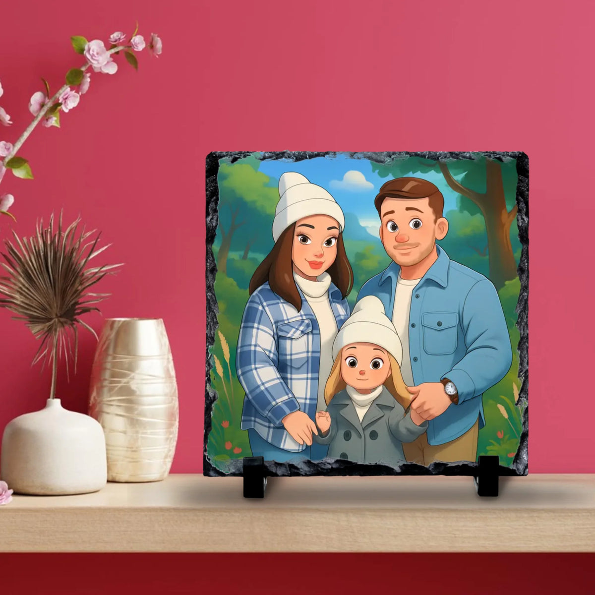 Custom Personalised Cartoon Portrait on Slate – Fairytale Style Gift