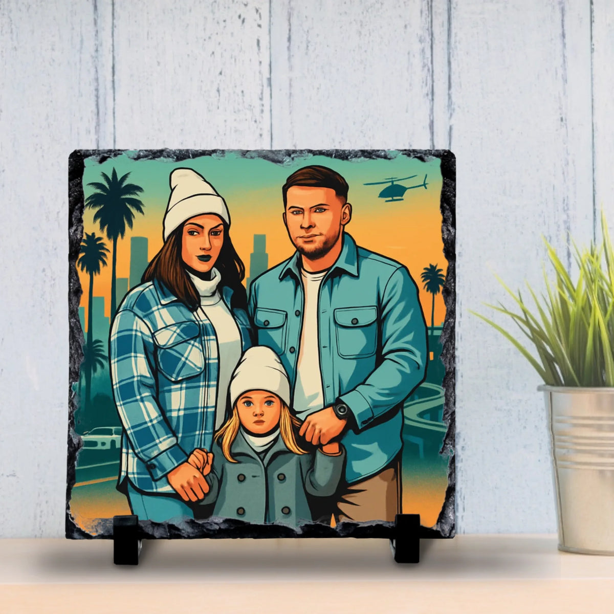 Custom Personalised Cartoon Portrait on Slate - Inspired By Popular Video Game