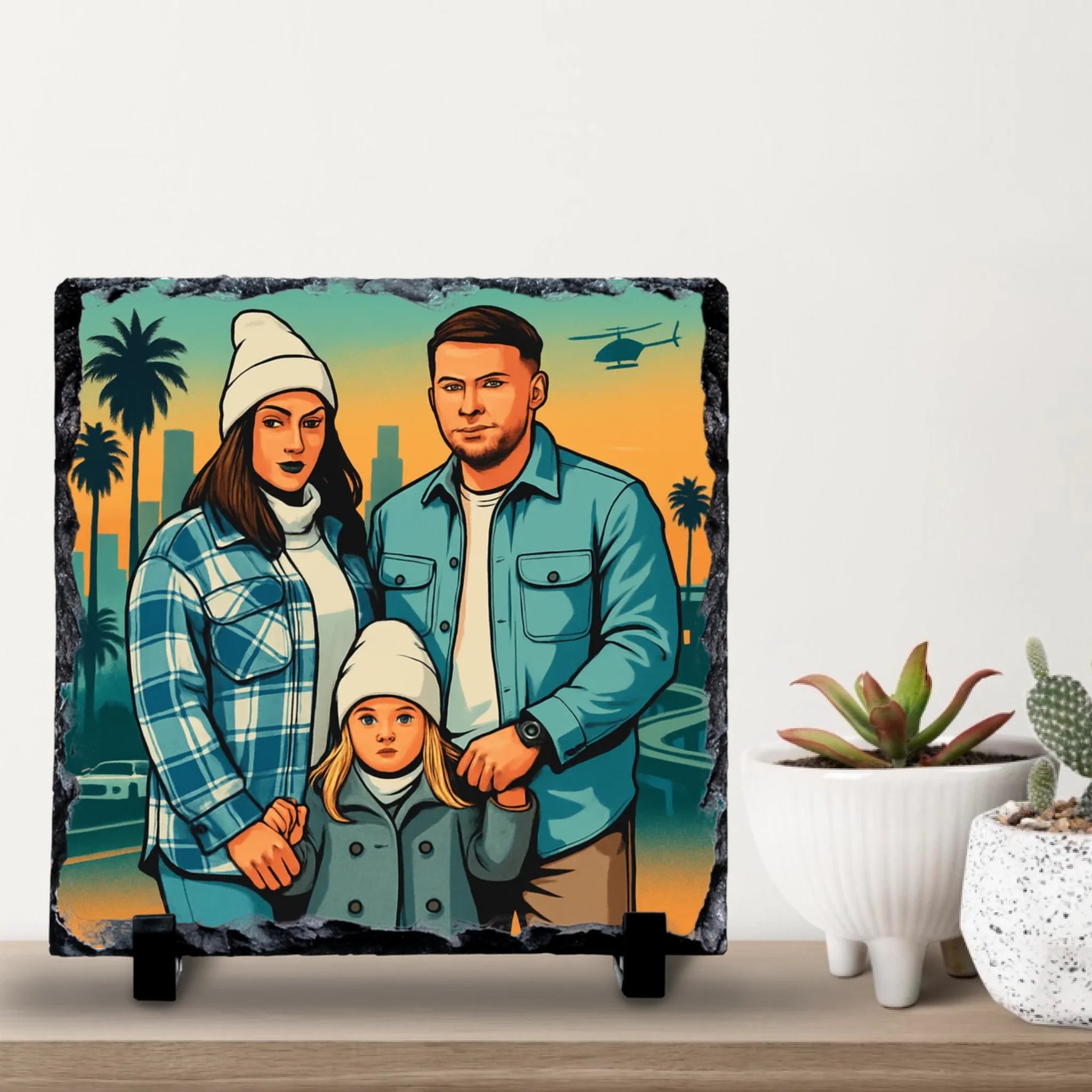 Custom Personalised Cartoon Portrait on Slate - Inspired By Popular Video Game