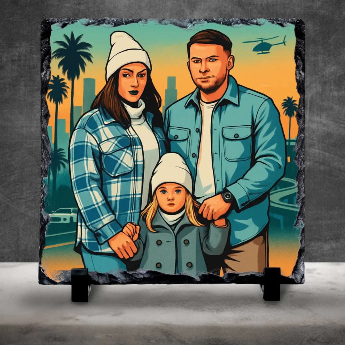 Custom Personalised Cartoon Portrait on Slate - Inspired By Popular Video Game