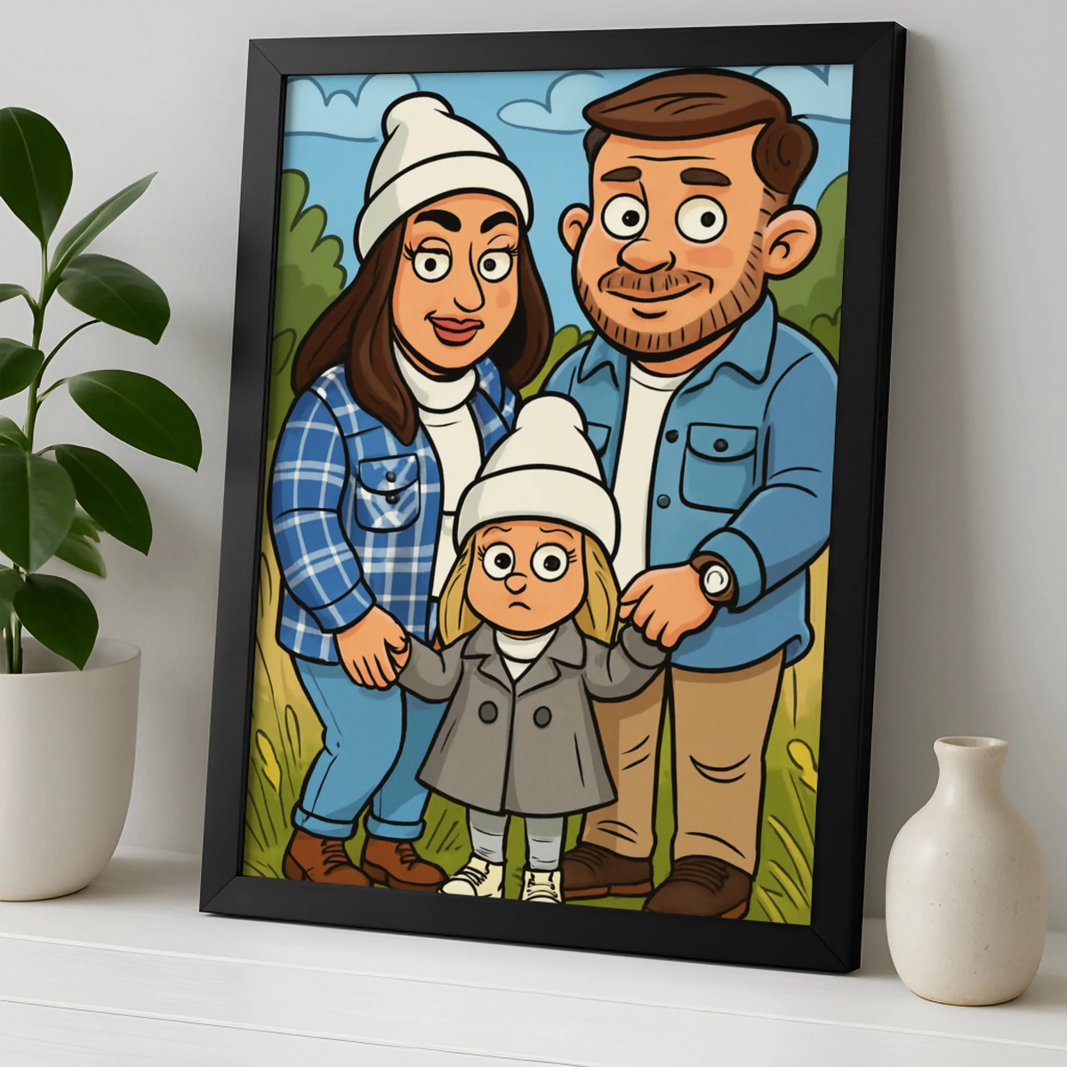 Custom Caricature Cartoon Style Portrait Frame | Personalised Cartoon Family | Gift Wall Art